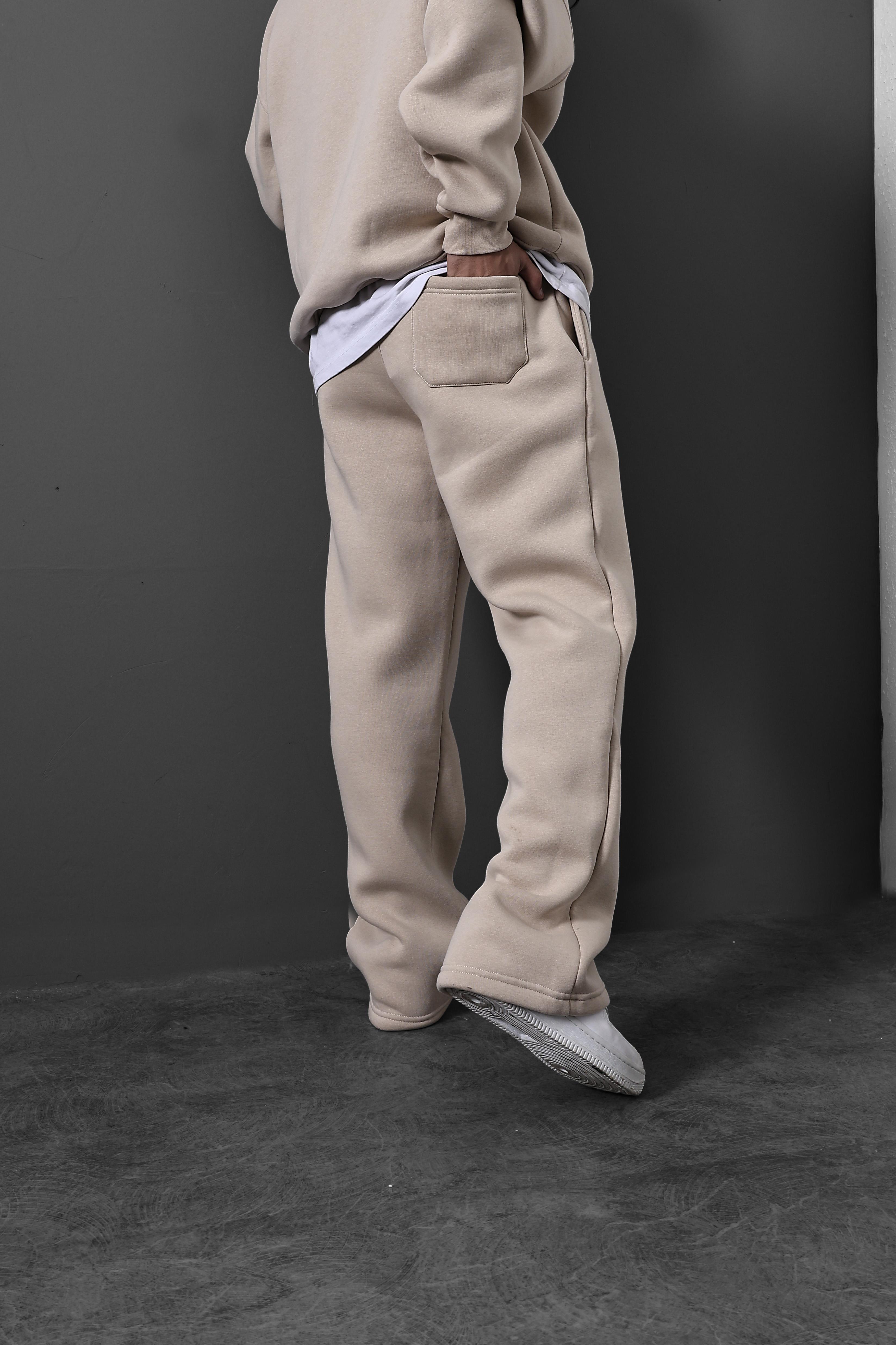 Erkek Bej Basic Baggy Kalıp Eşofman