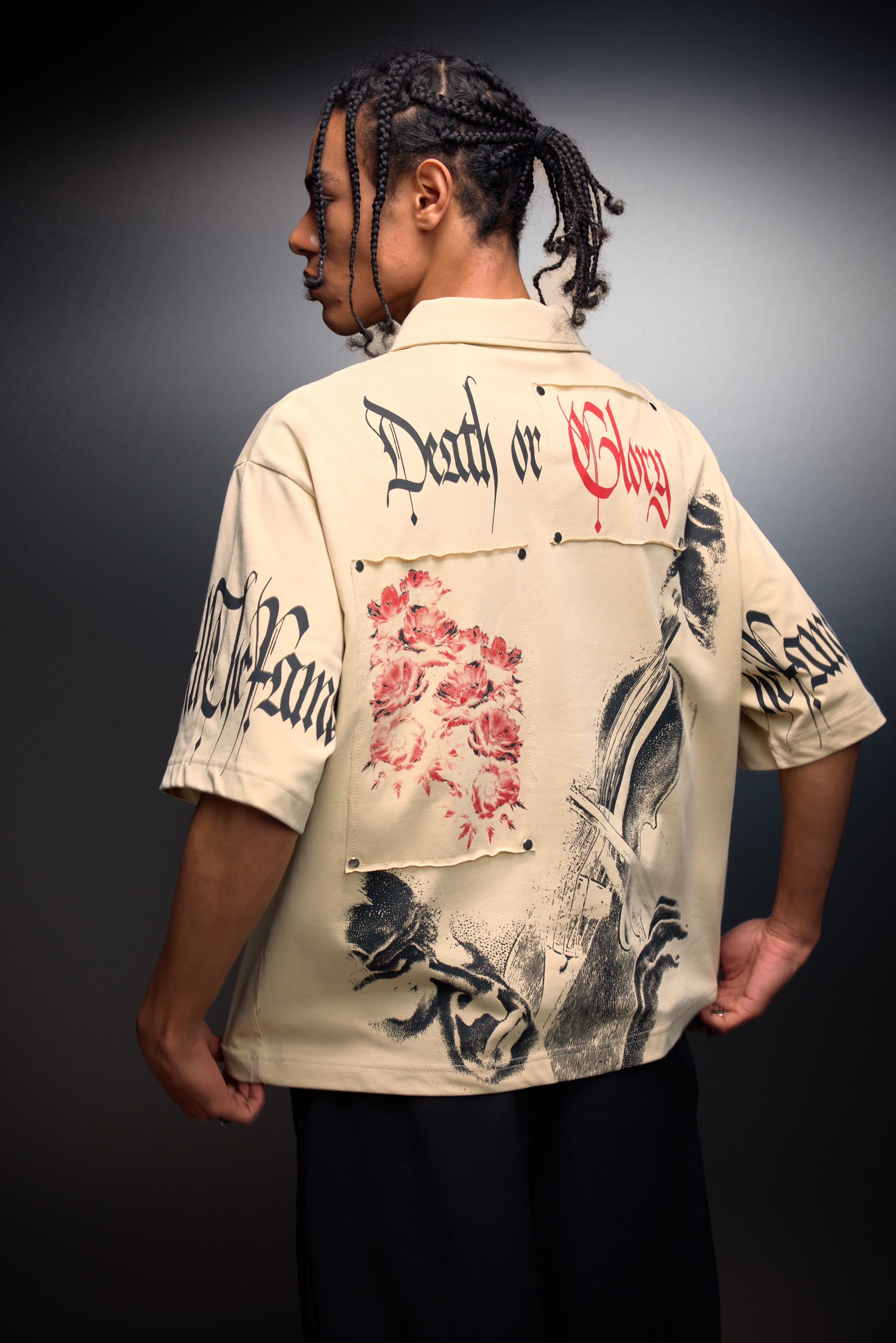 Erkek Bej Death or Glory Patchli Box Fit Polo Yaka Tshirt