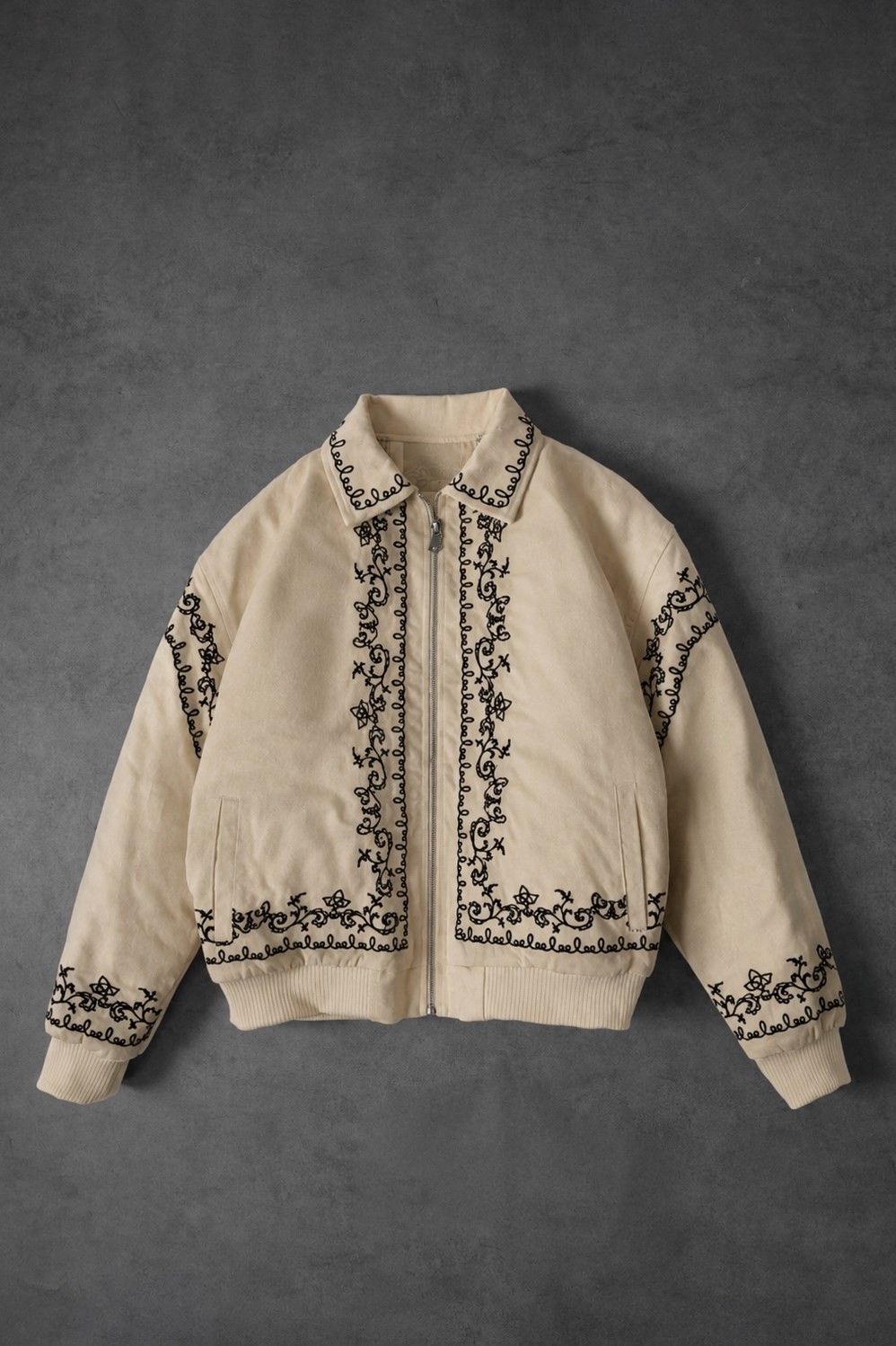 Erkek Bej IVY Nakışlı Bomber Ceket