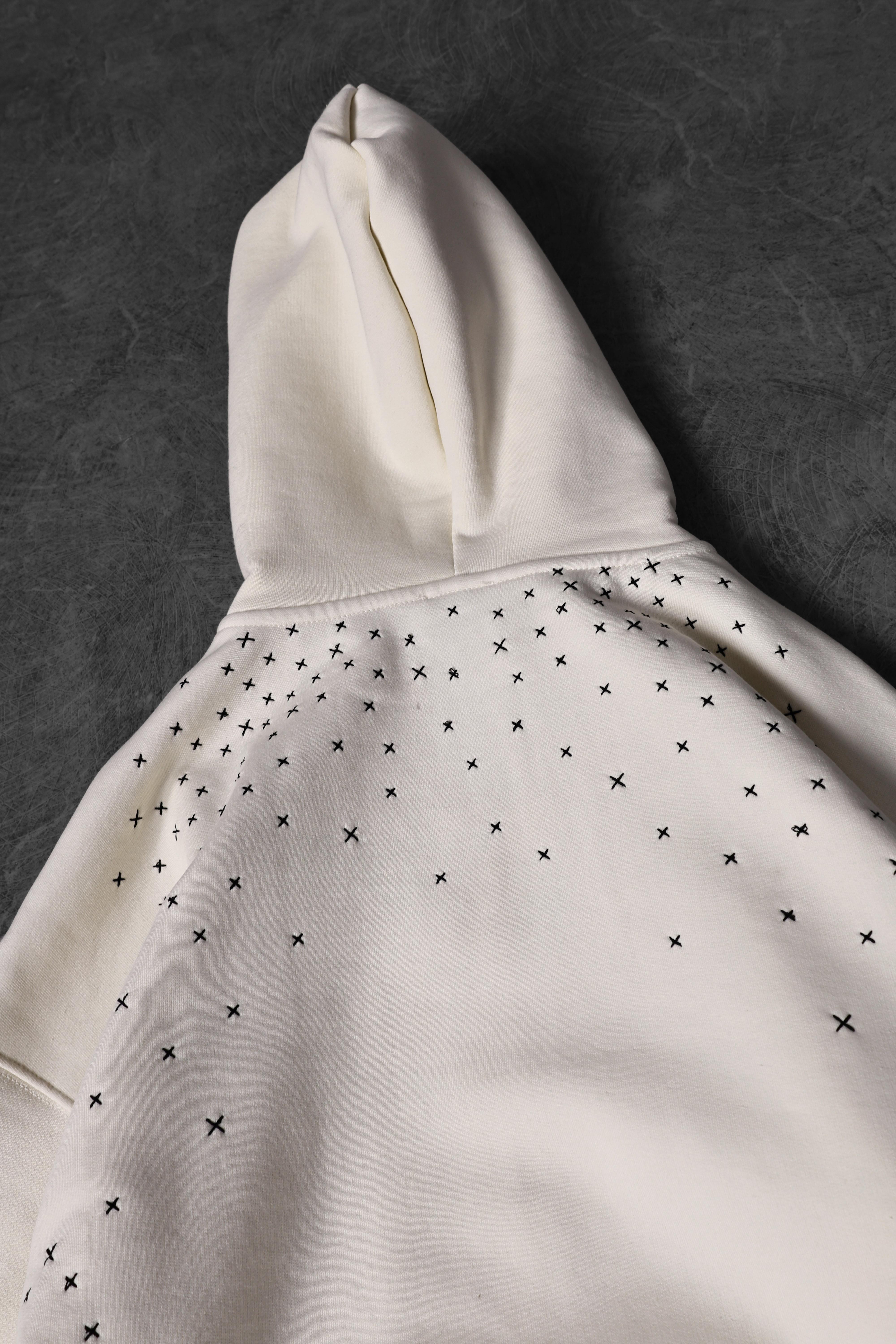 Erkek Bej Nakış Detay Full Zip Oversize Kapüşonlu Sweatshirt