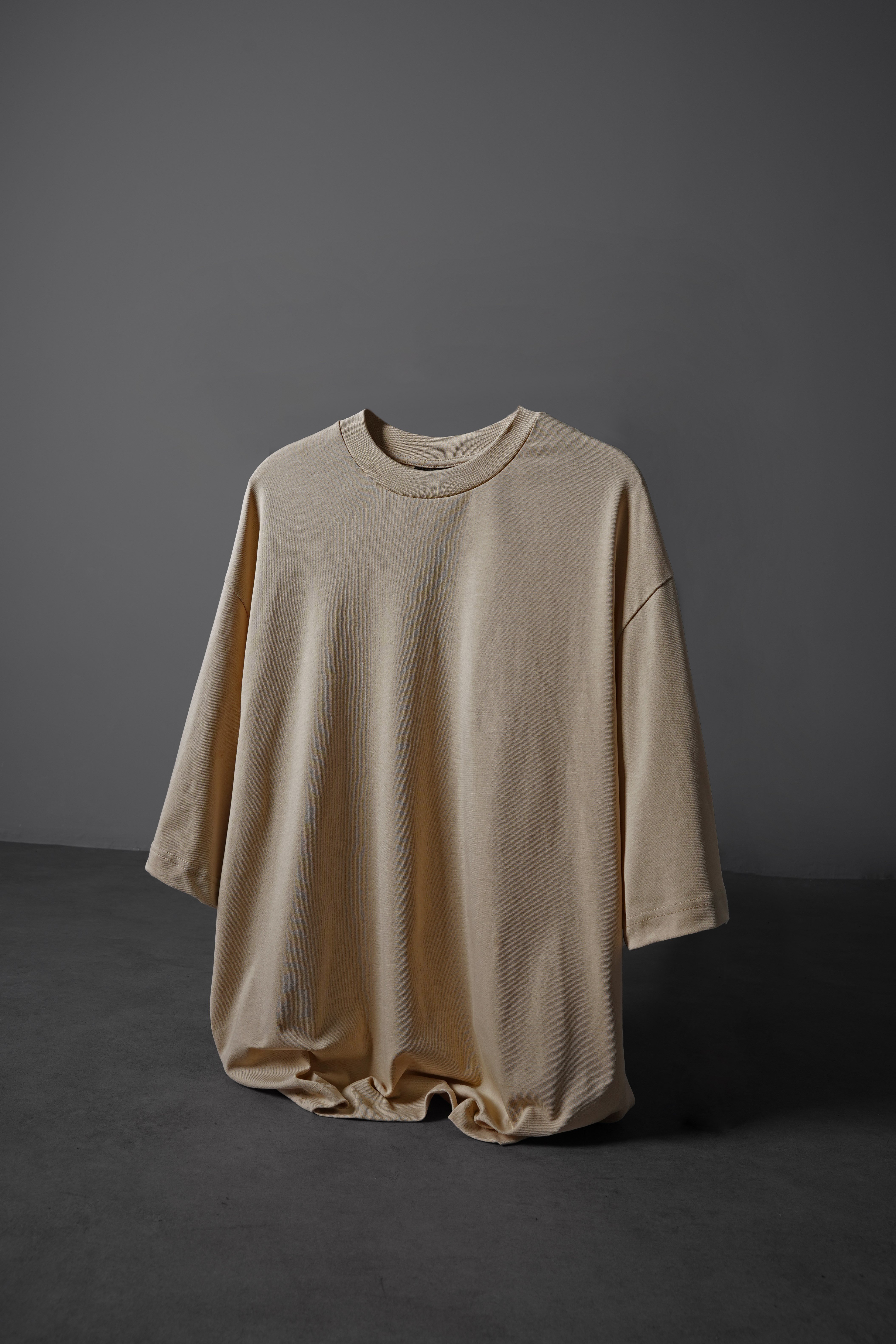 Erkek Bej Oversize Basic Tshirt