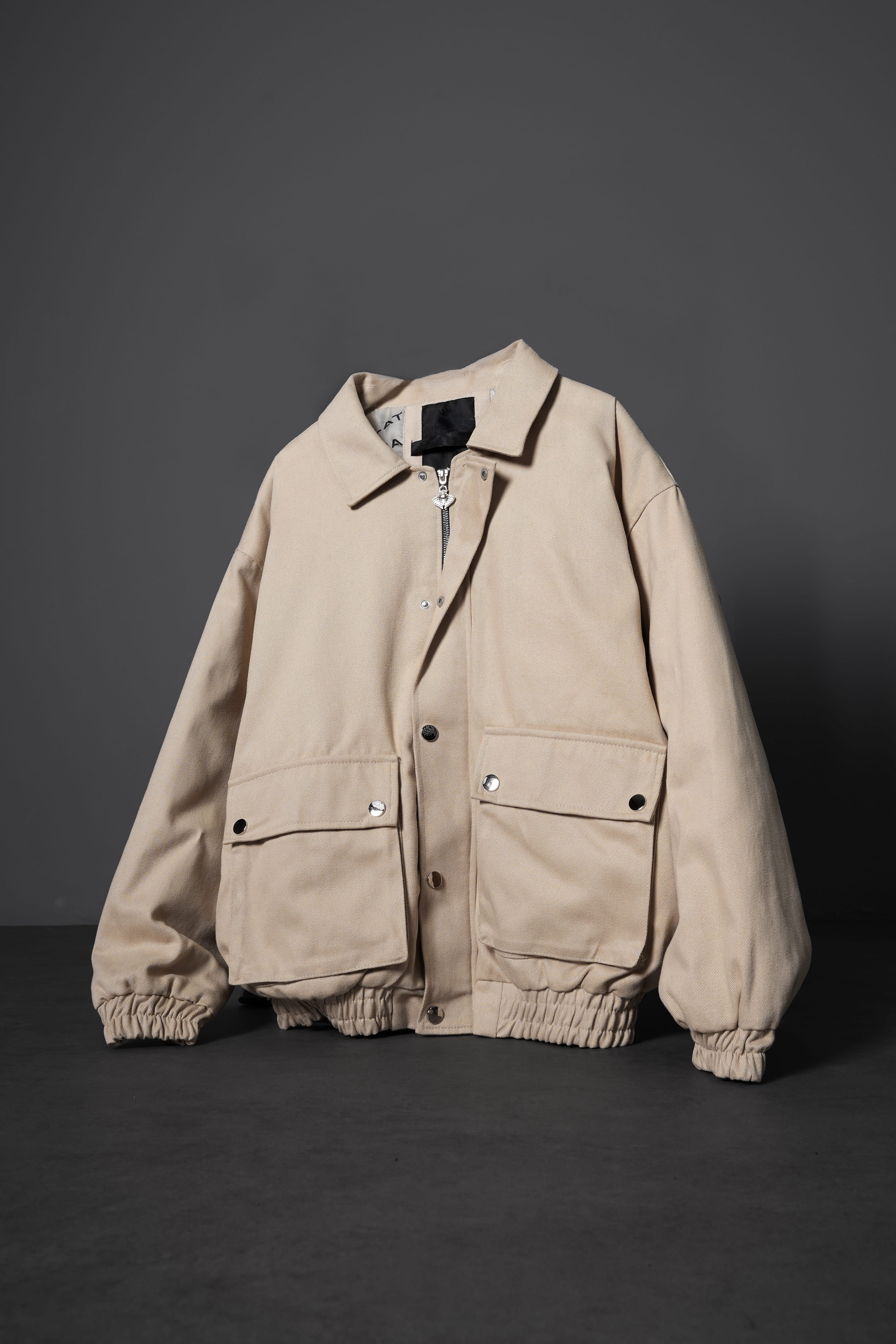 Erkek Bej Oversize Cepli Gabardin Ceket