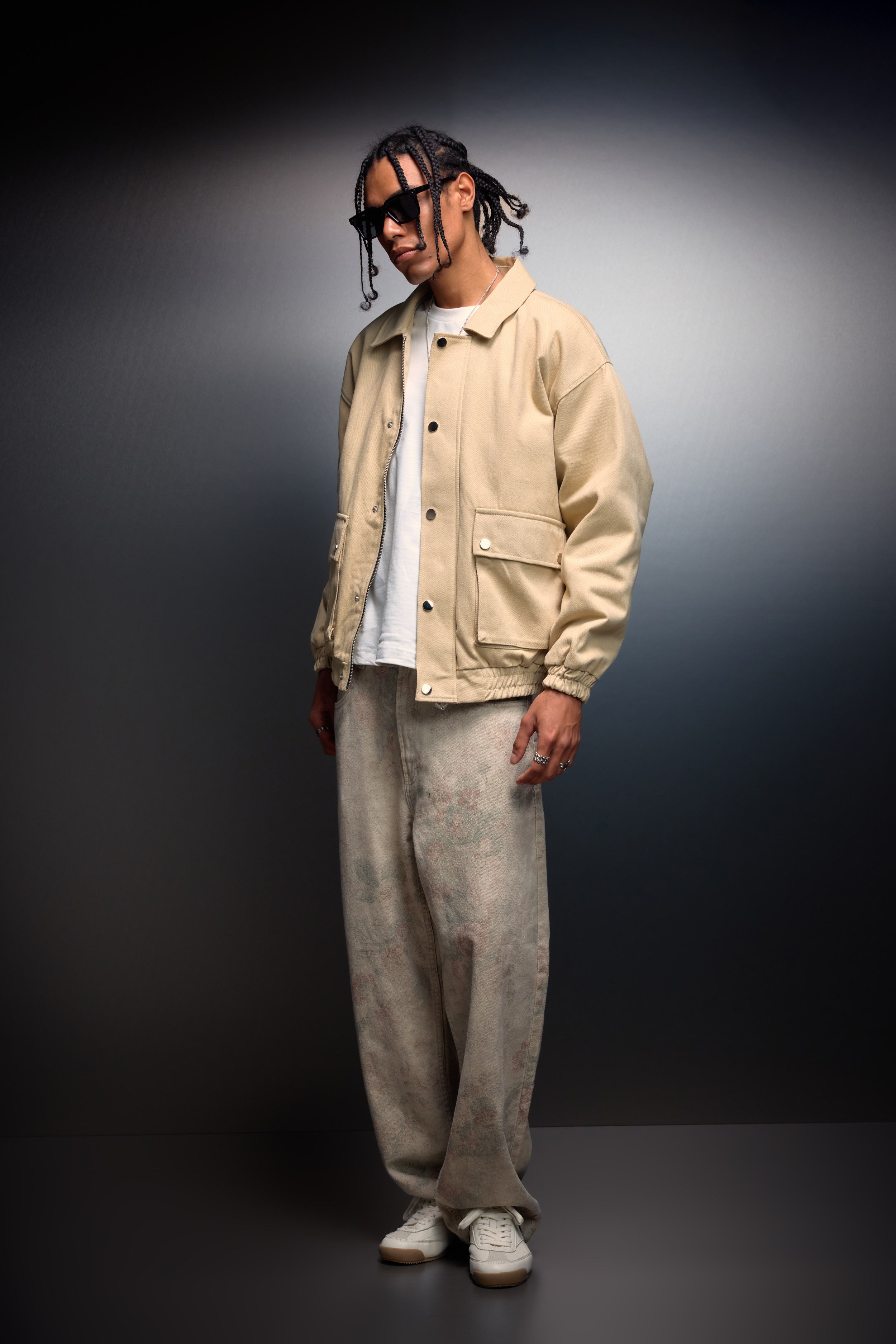 Erkek Bej Oversize Cepli Gabardin Ceket