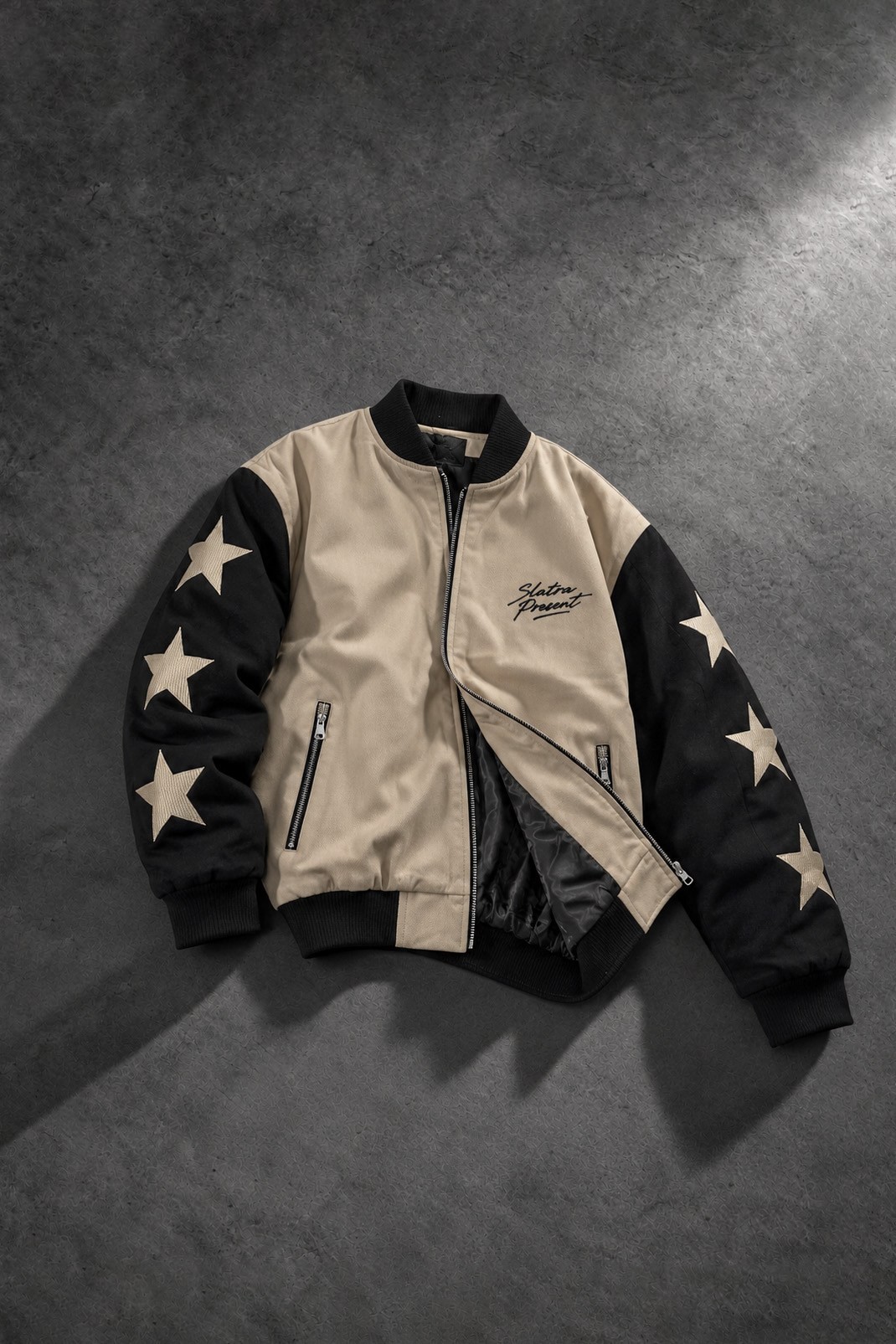 Erkek Bej Present Nakışlı Bomber Ceket