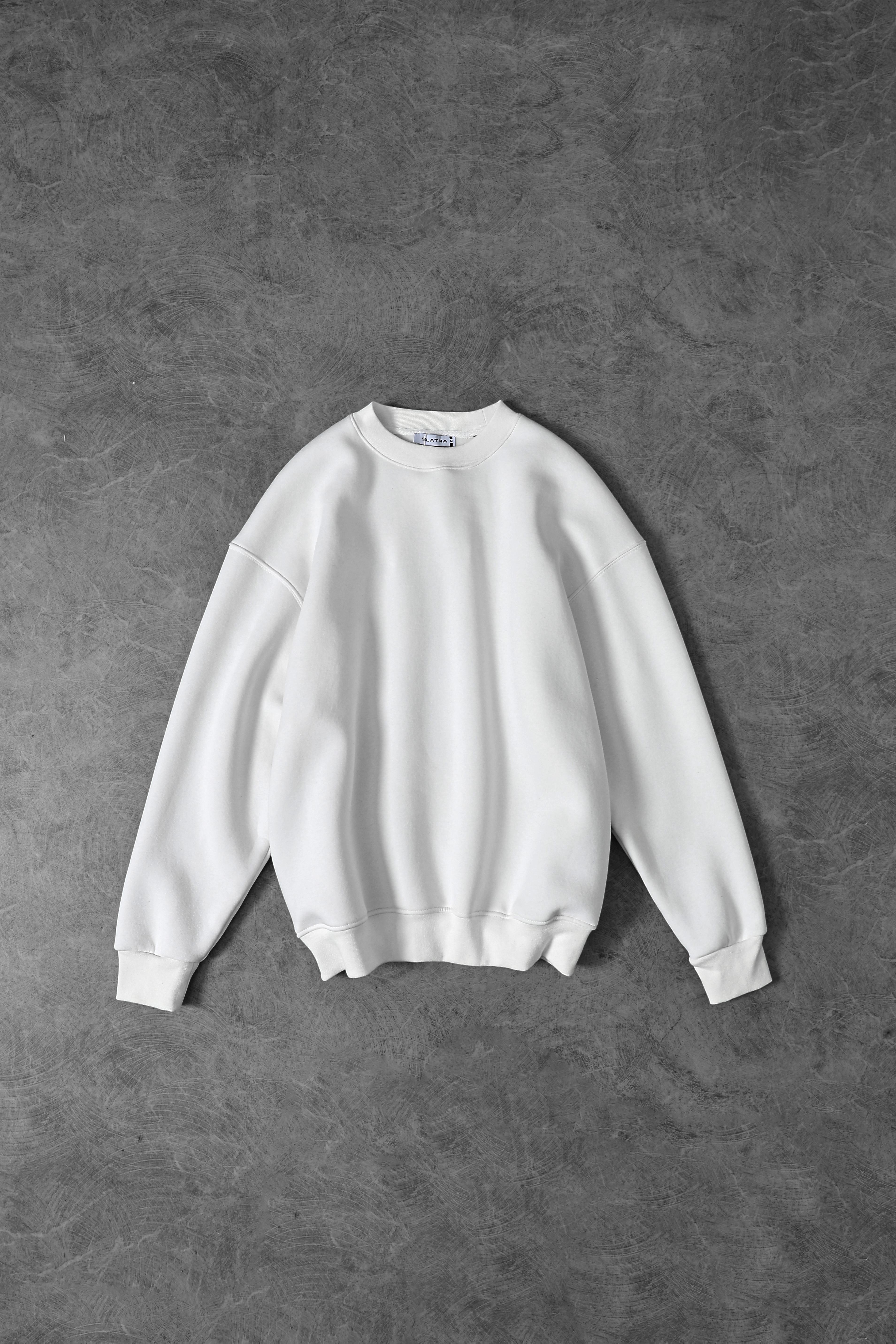 Erkek Beyaz Basic Bisiklet Yaka Oversize Sweatshirt