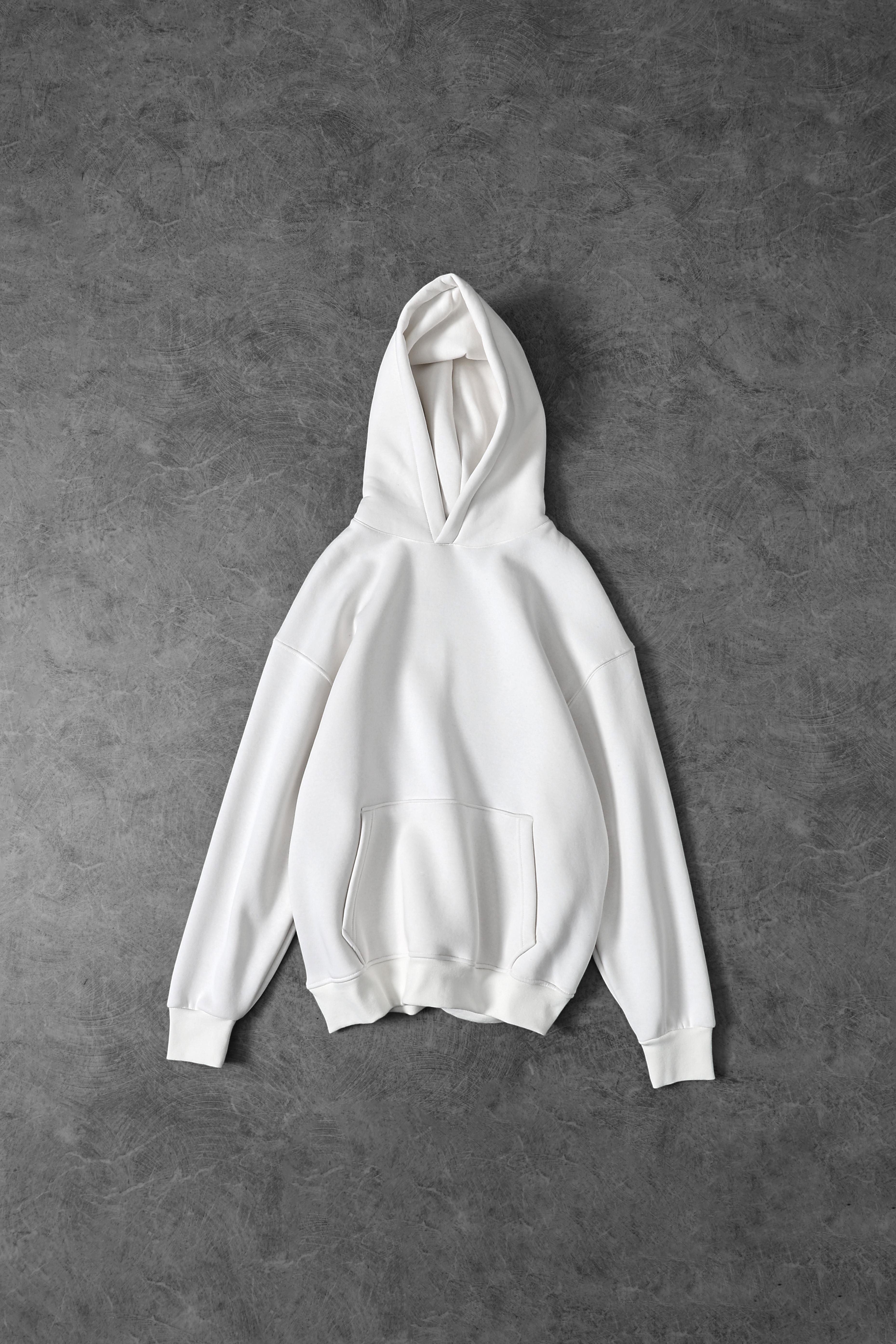 Erkek Beyaz Basic Kapüşonlu Oversize Sweatshirt