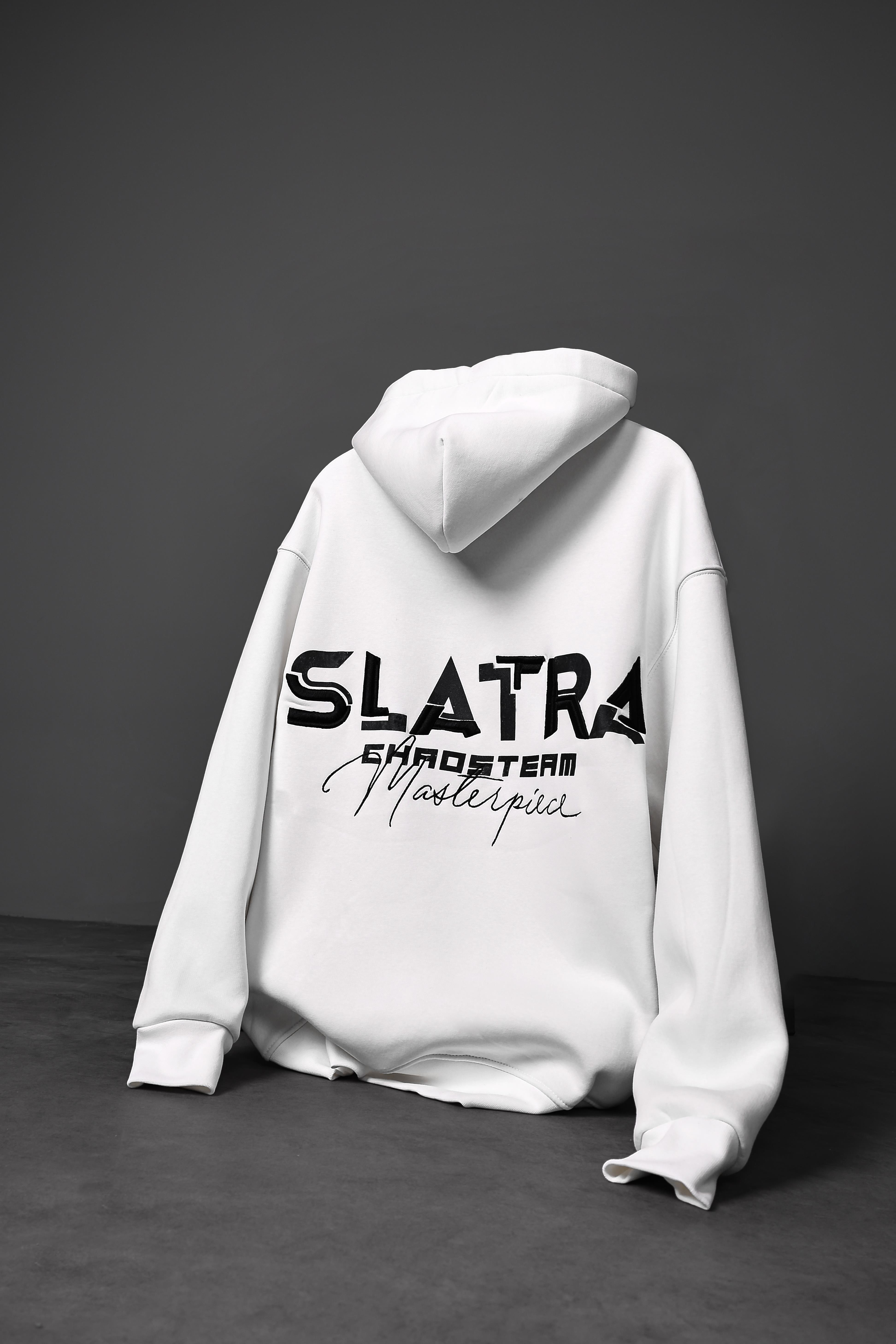 Erkek Beyaz Chaos Team Nakışlı Kapüşonlu Oversize Sweatshirt