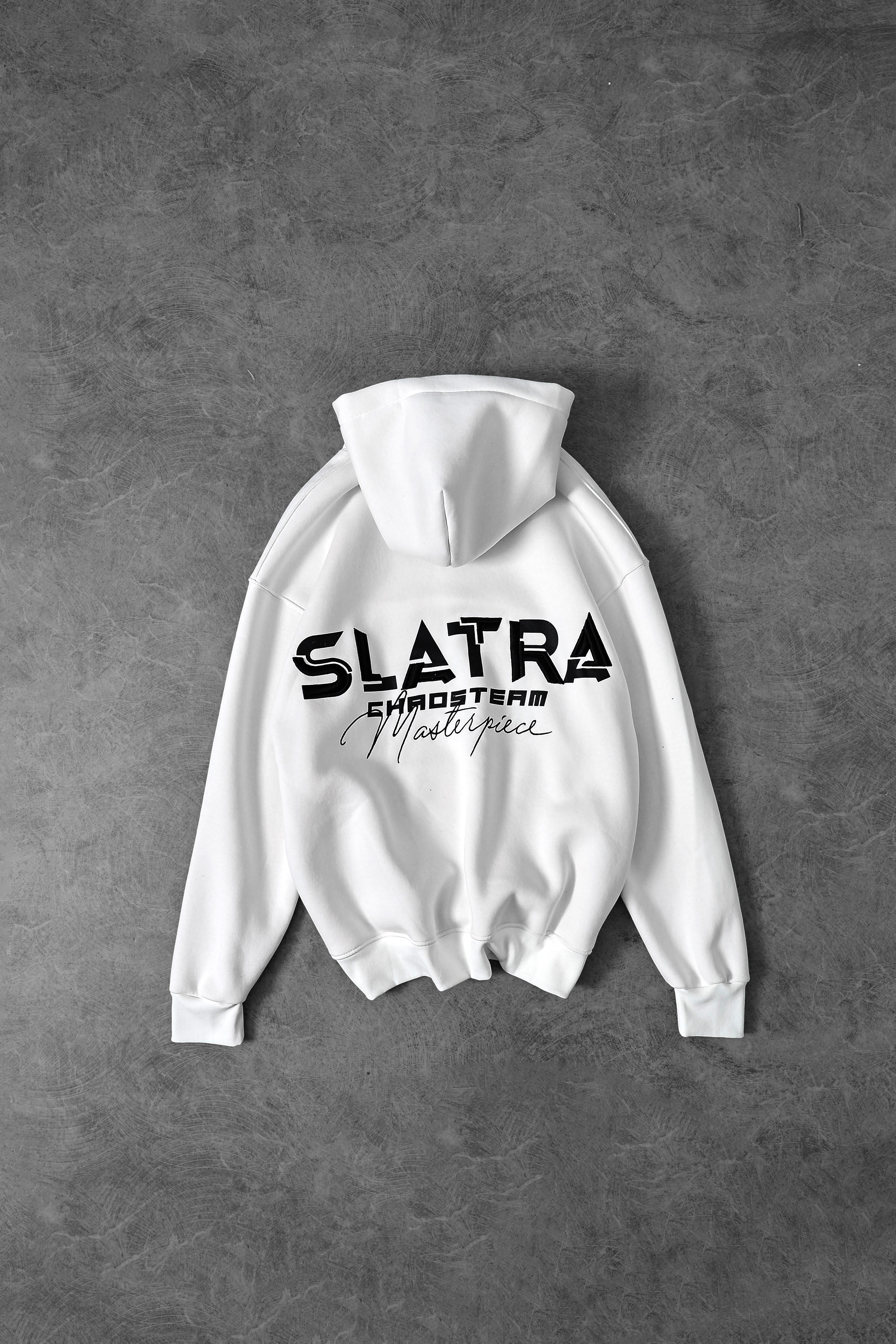 Erkek Beyaz Chaos Team Nakışlı Kapüşonlu Oversize Sweatshirt