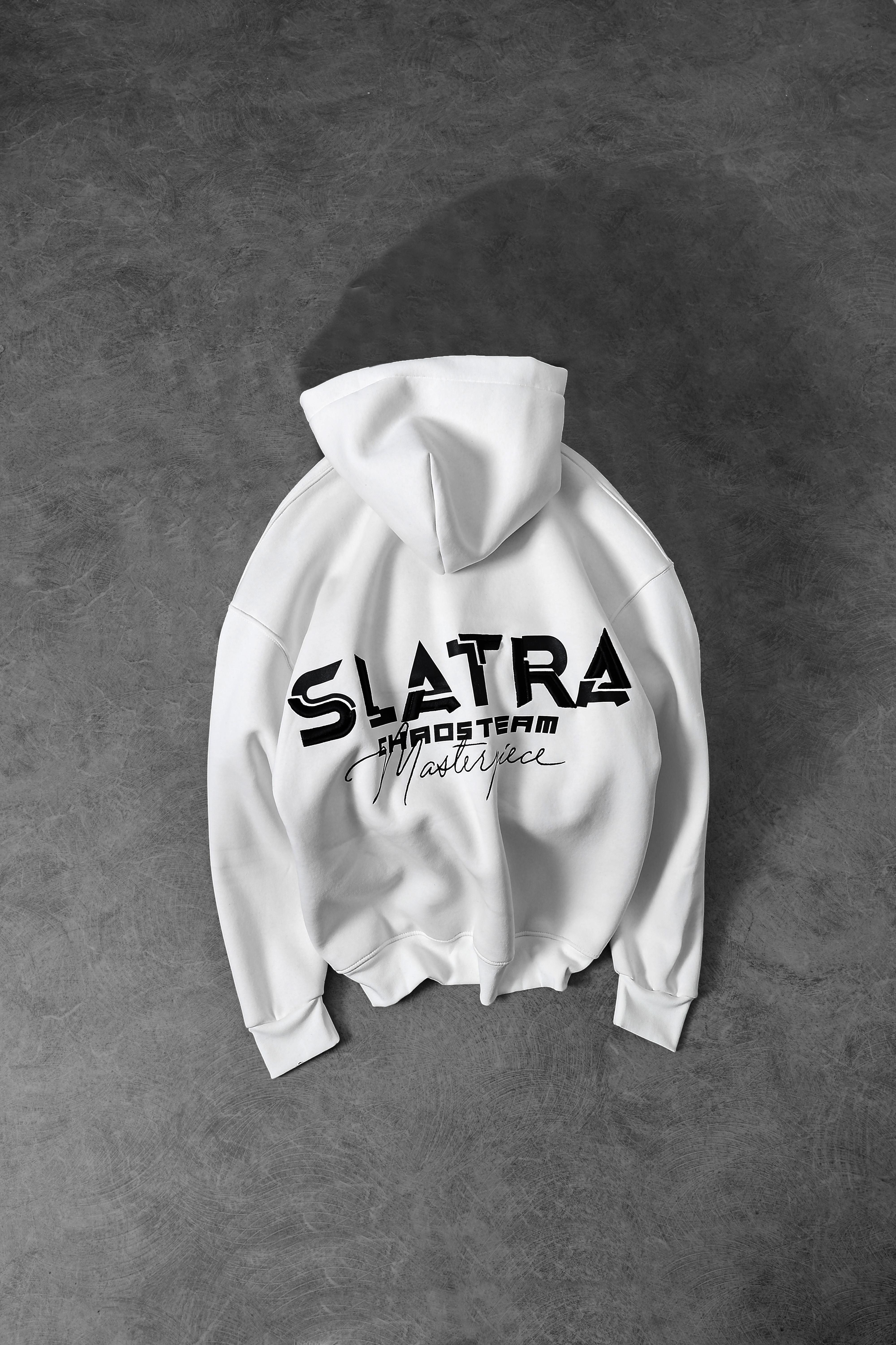Erkek Beyaz Chaos Team Nakışlı Kapüşonlu Oversize Sweatshirt