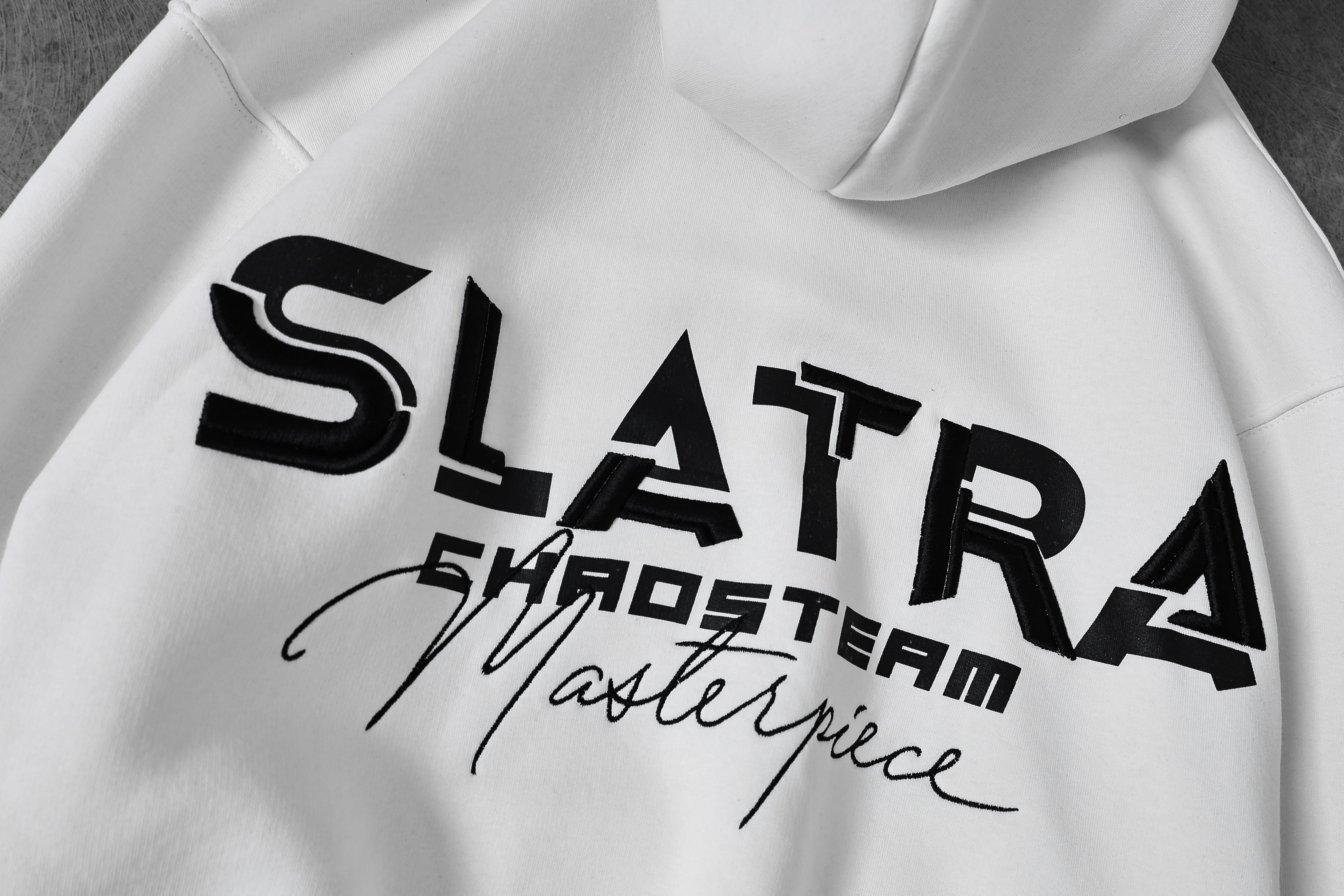 Erkek Beyaz Chaos Team Nakışlı Kapüşonlu Oversize Sweatshirt