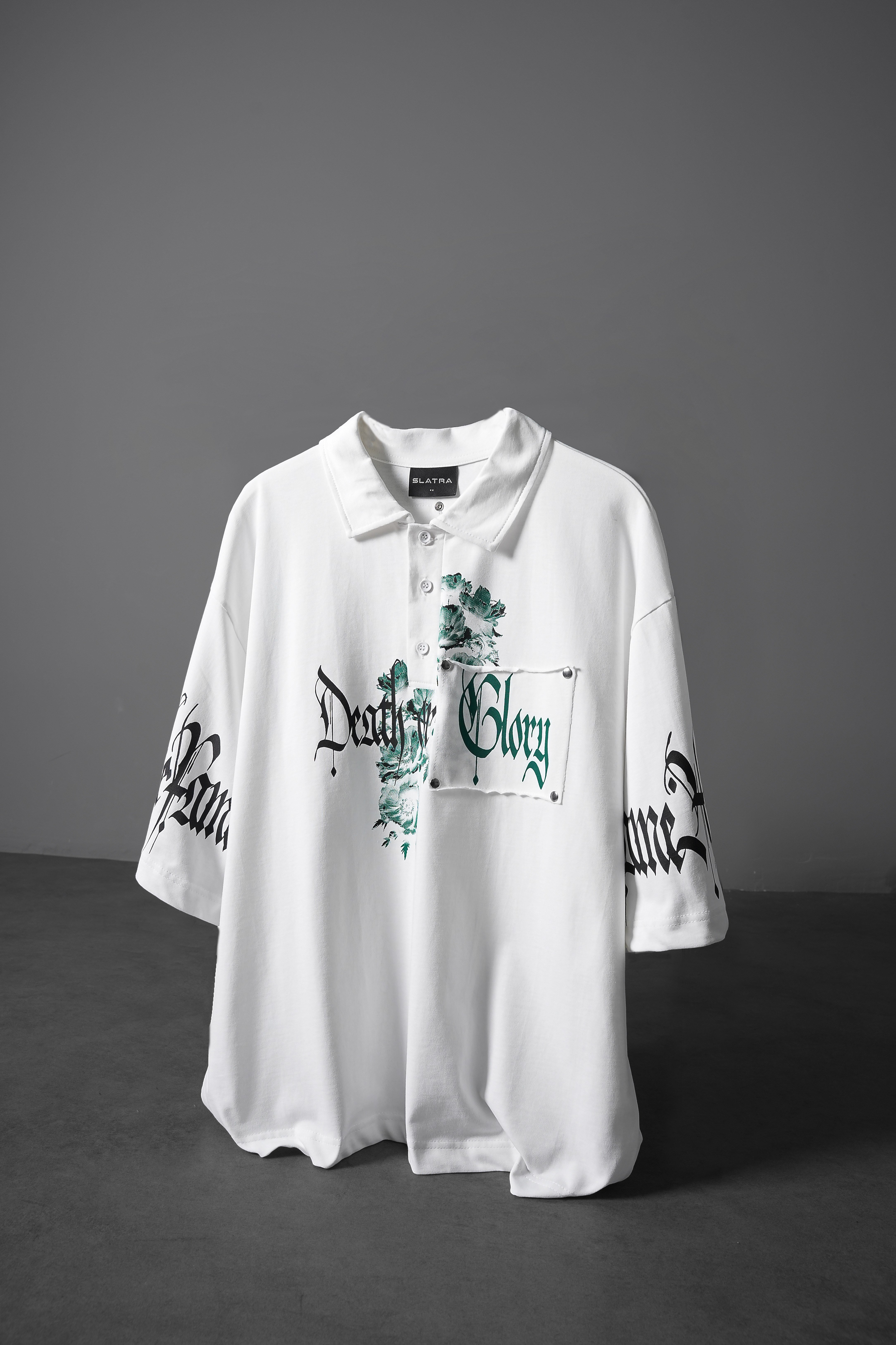 Erkek Beyaz Death or Glory Patchli Box Fit Polo Yaka Tshirt