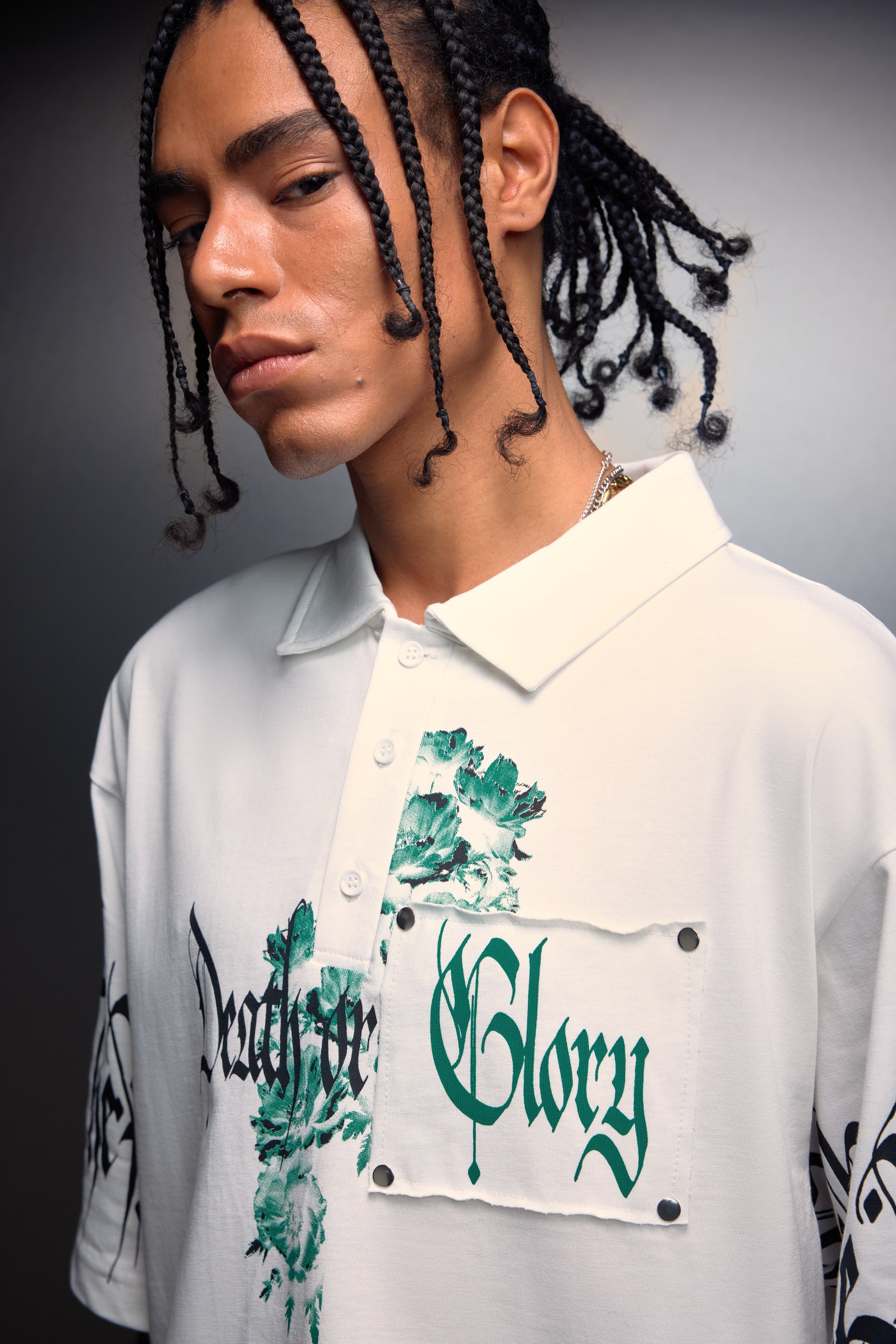 Erkek Beyaz Death or Glory Patchli Box Fit Polo Yaka Tshirt