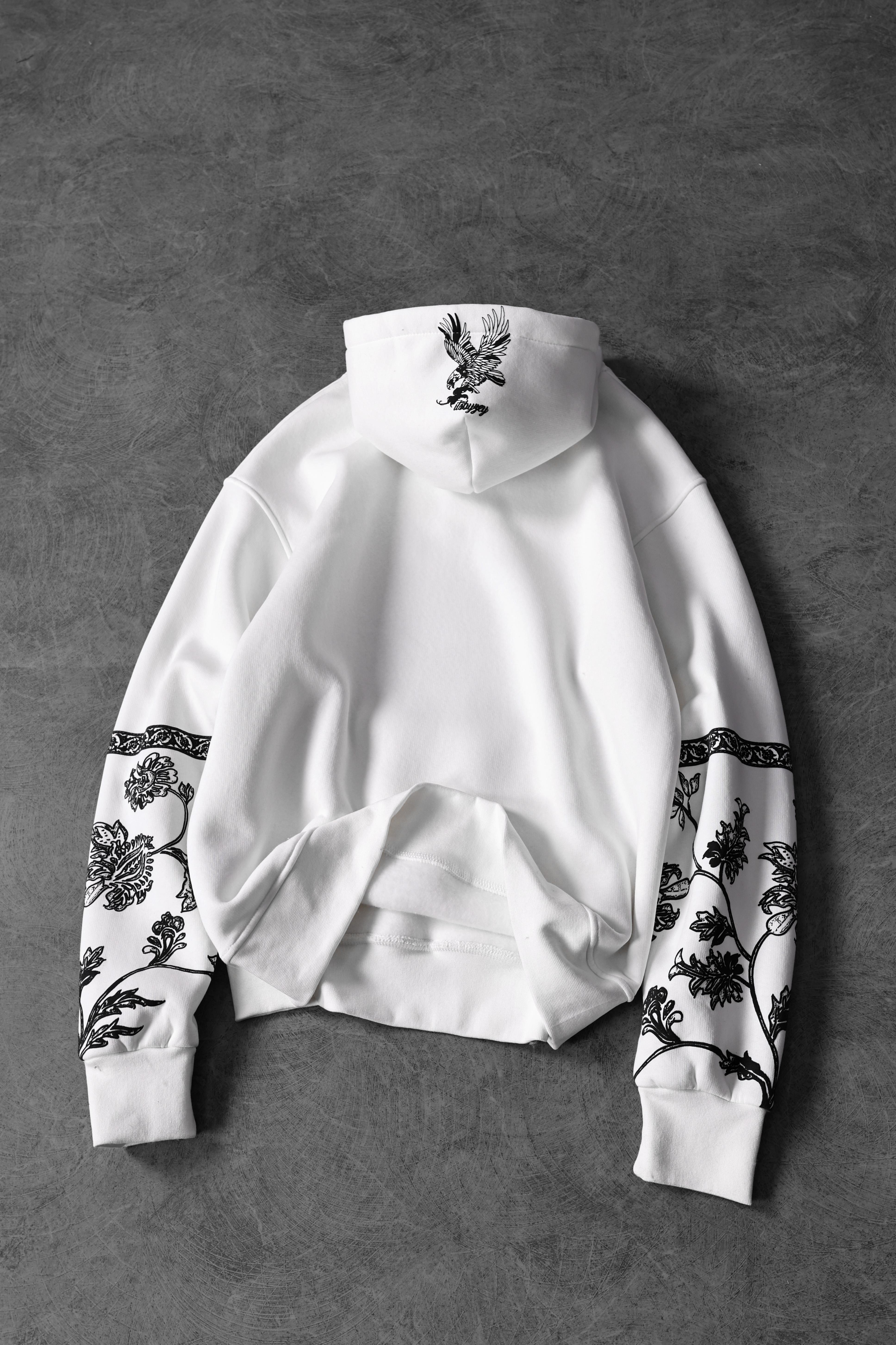 Erkek Beyaz Eagle Baskılı Oversize Kapüşonlu Sweatshirt