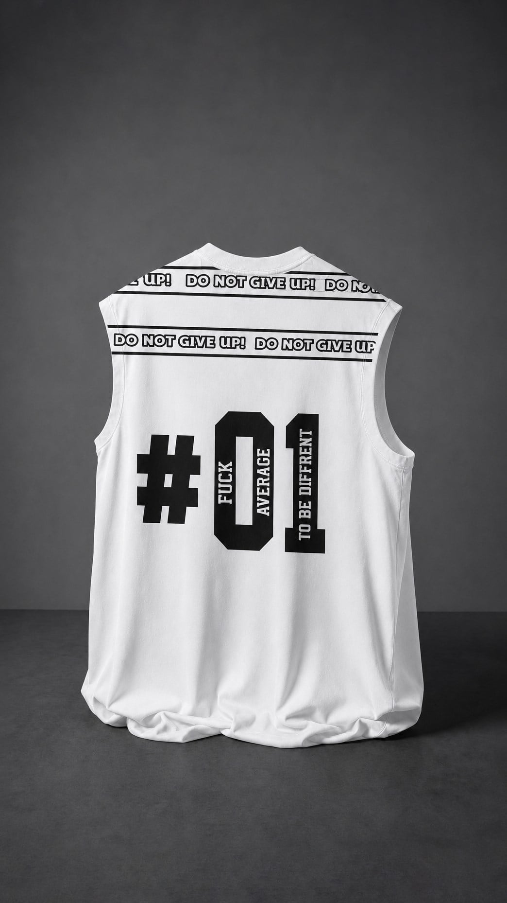 Erkek Beyaz Fuck Average Sıfır Kol Oversize Tshirt