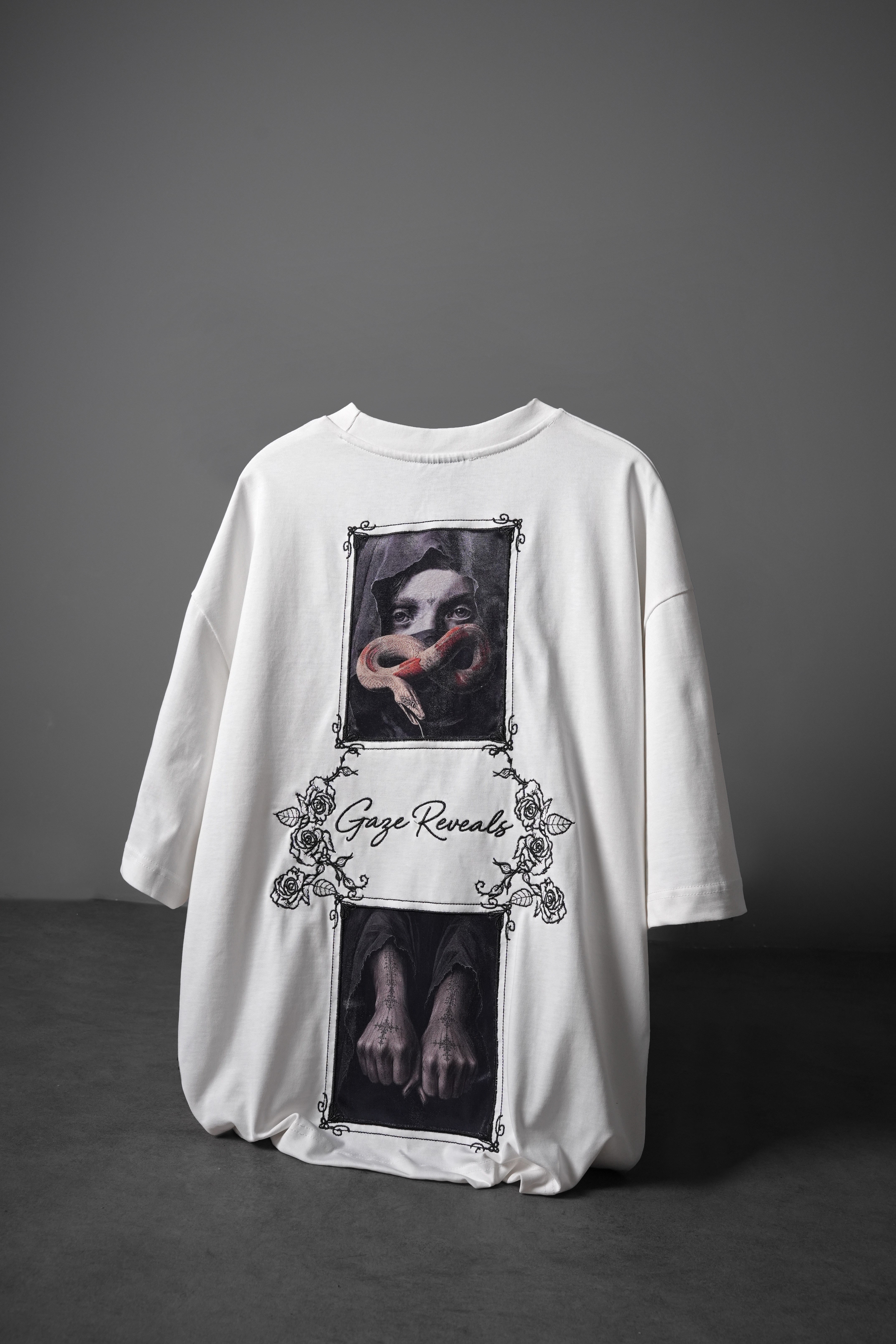 Erkek Beyaz Gaze Reveals Patch Oversize Tshirt