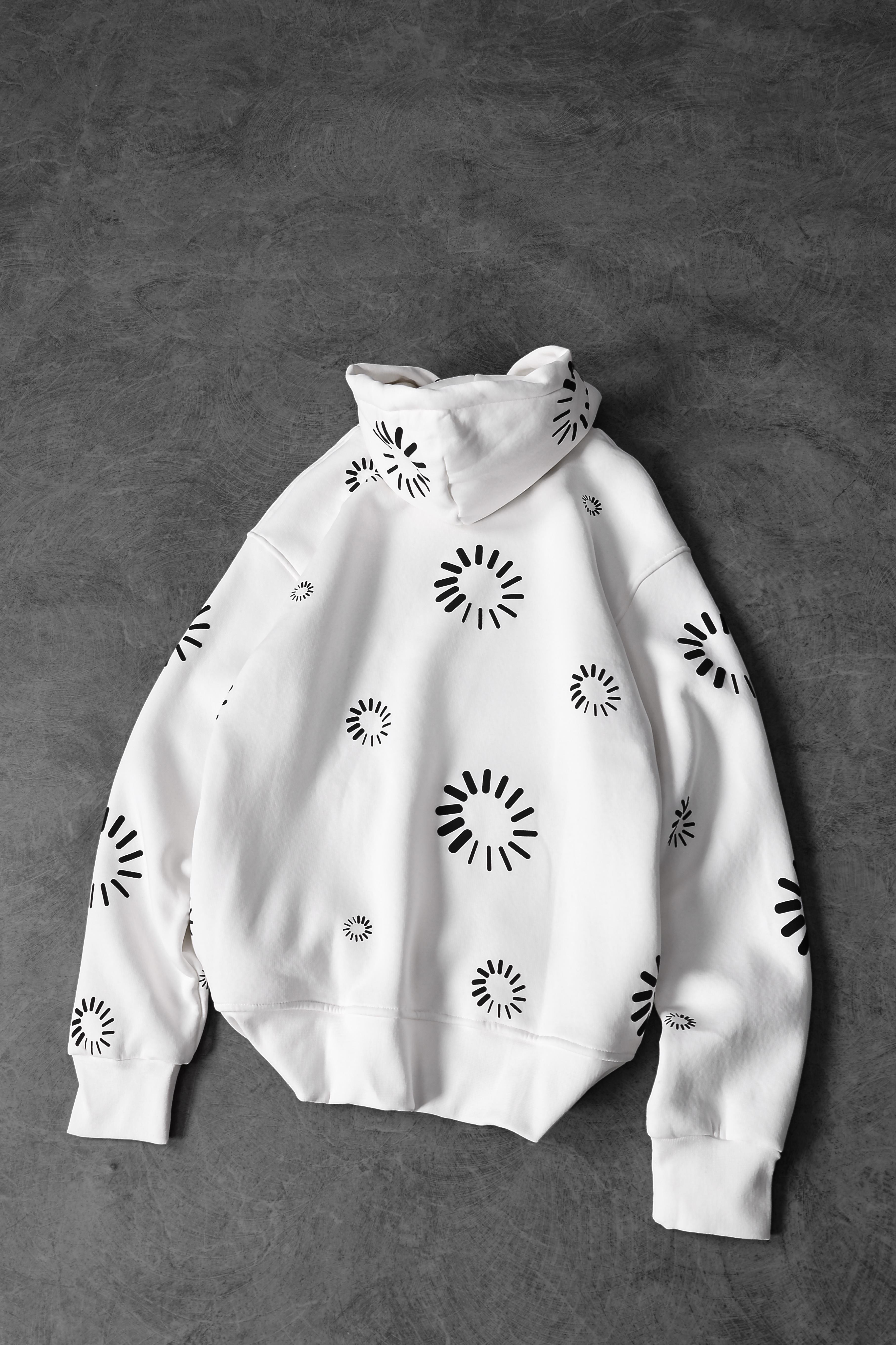 Erkek Beyaz Geometrik Kabartma Baskı Oversize Kapüşonlu Sweatshirt