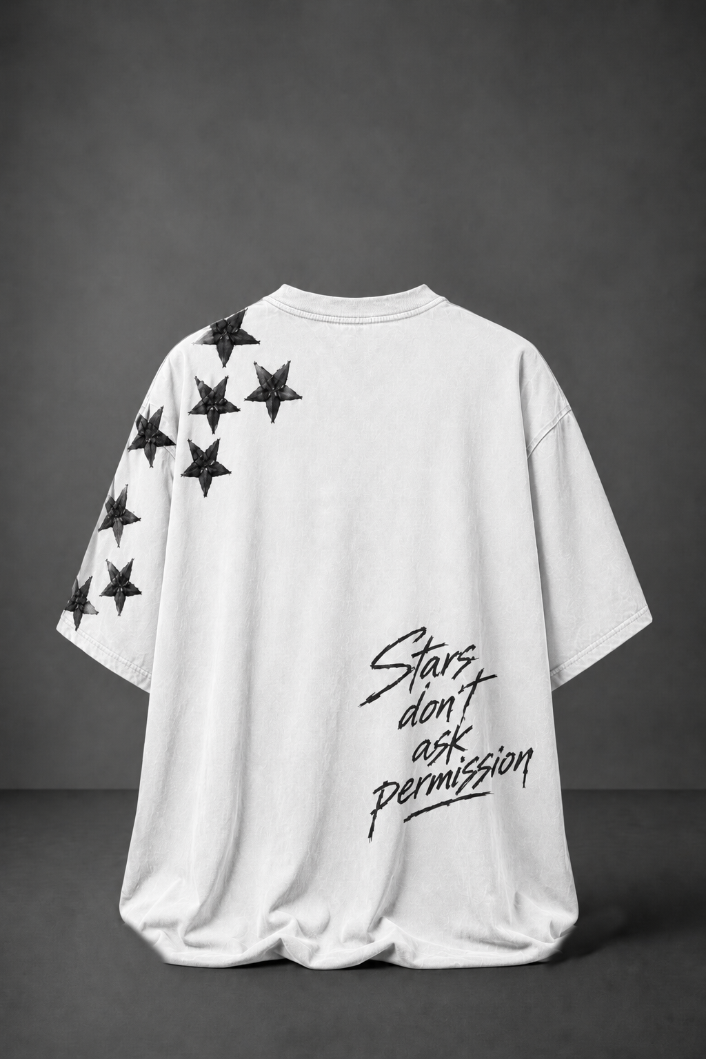 Erkek Beyaz Permission Aplike Nakışlı Oversize Tshirt