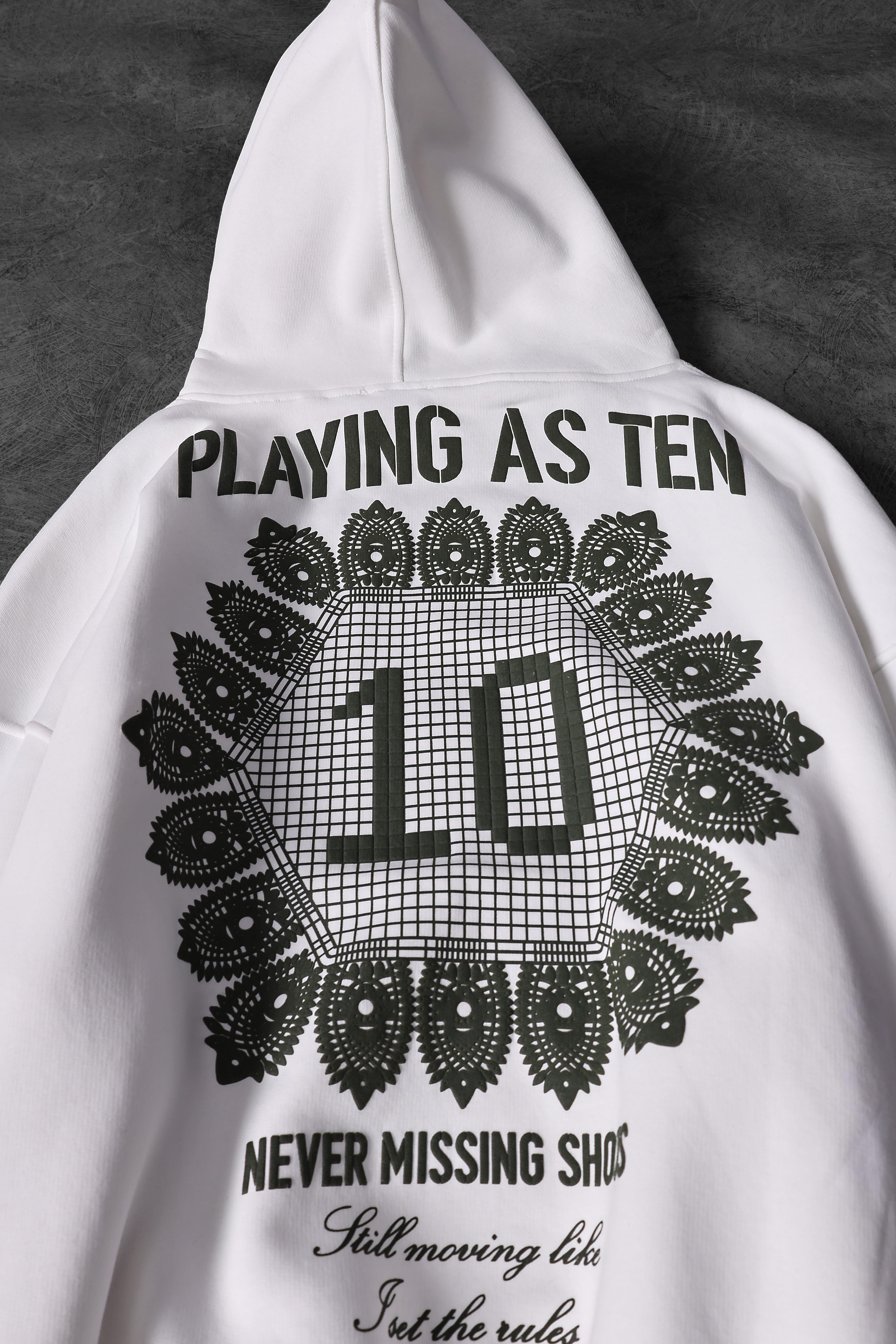 Erkek Beyaz Playing As Ten Baskılı Oversize Kapüşonlu Sweatshirt