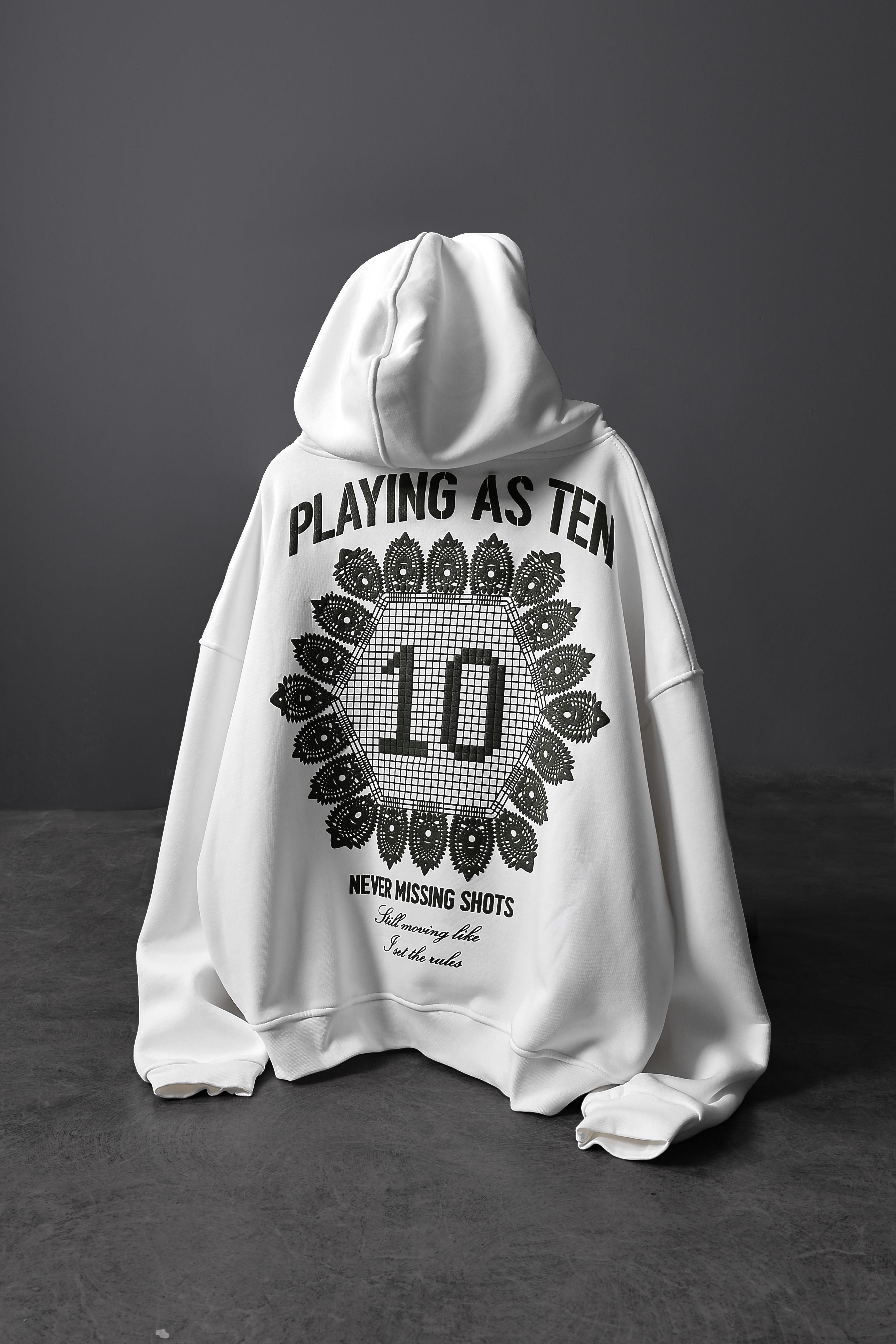 Erkek Beyaz Playing As Ten Baskılı Oversize Kapüşonlu Sweatshirt