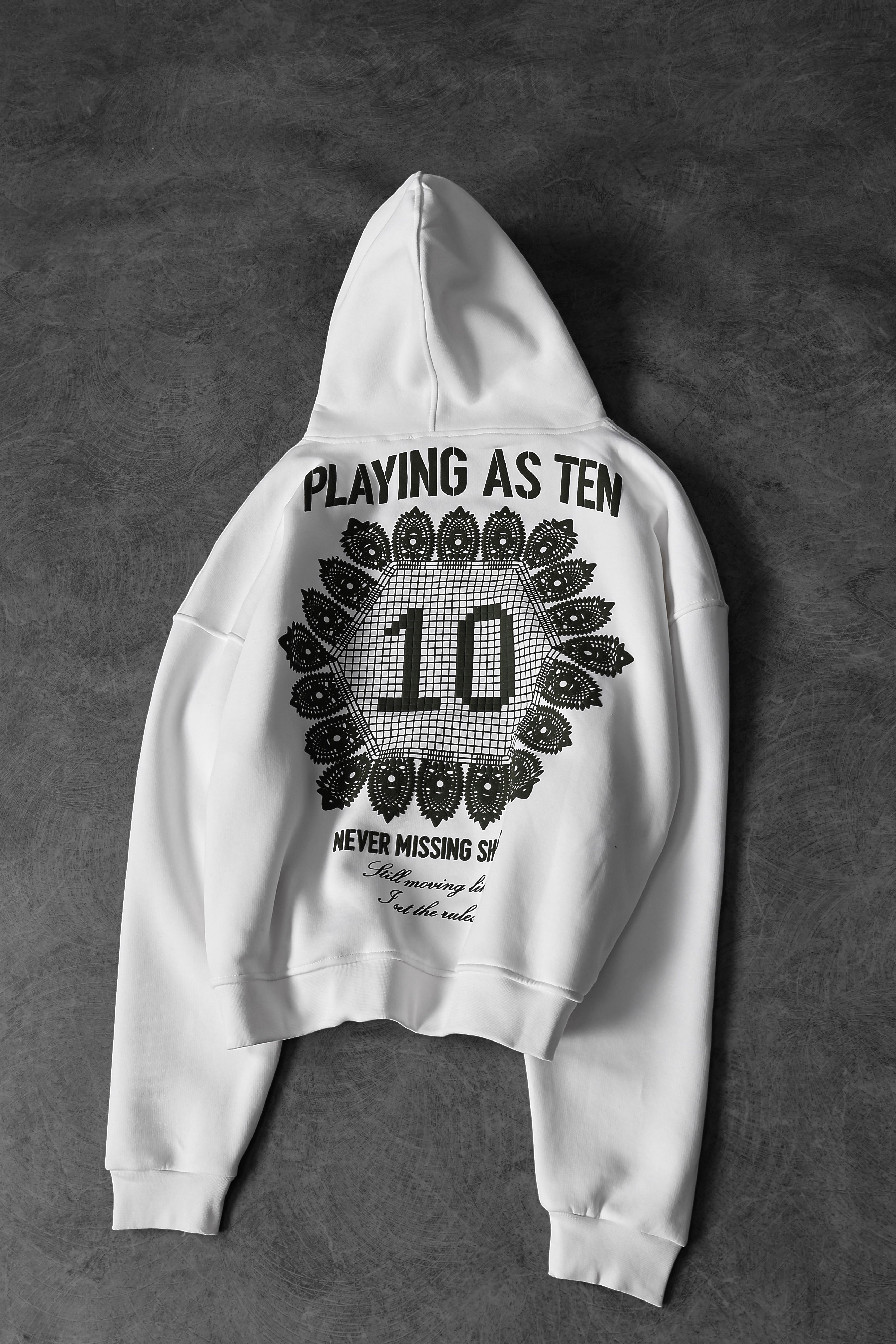 Erkek Beyaz Playing As Ten Baskılı Oversize Kapüşonlu Sweatshirt