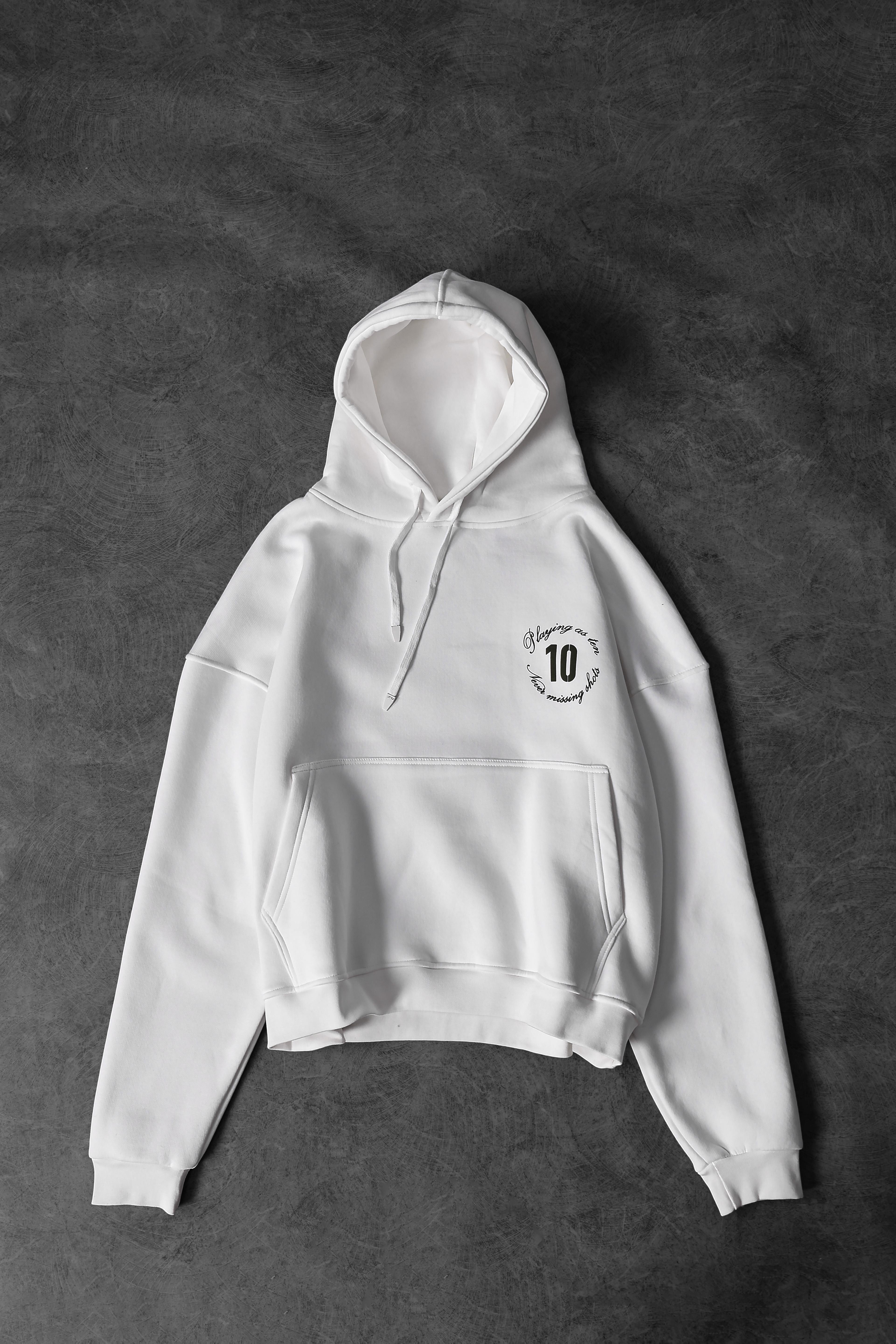 Erkek Beyaz Playing As Ten Baskılı Oversize Kapüşonlu Sweatshirt