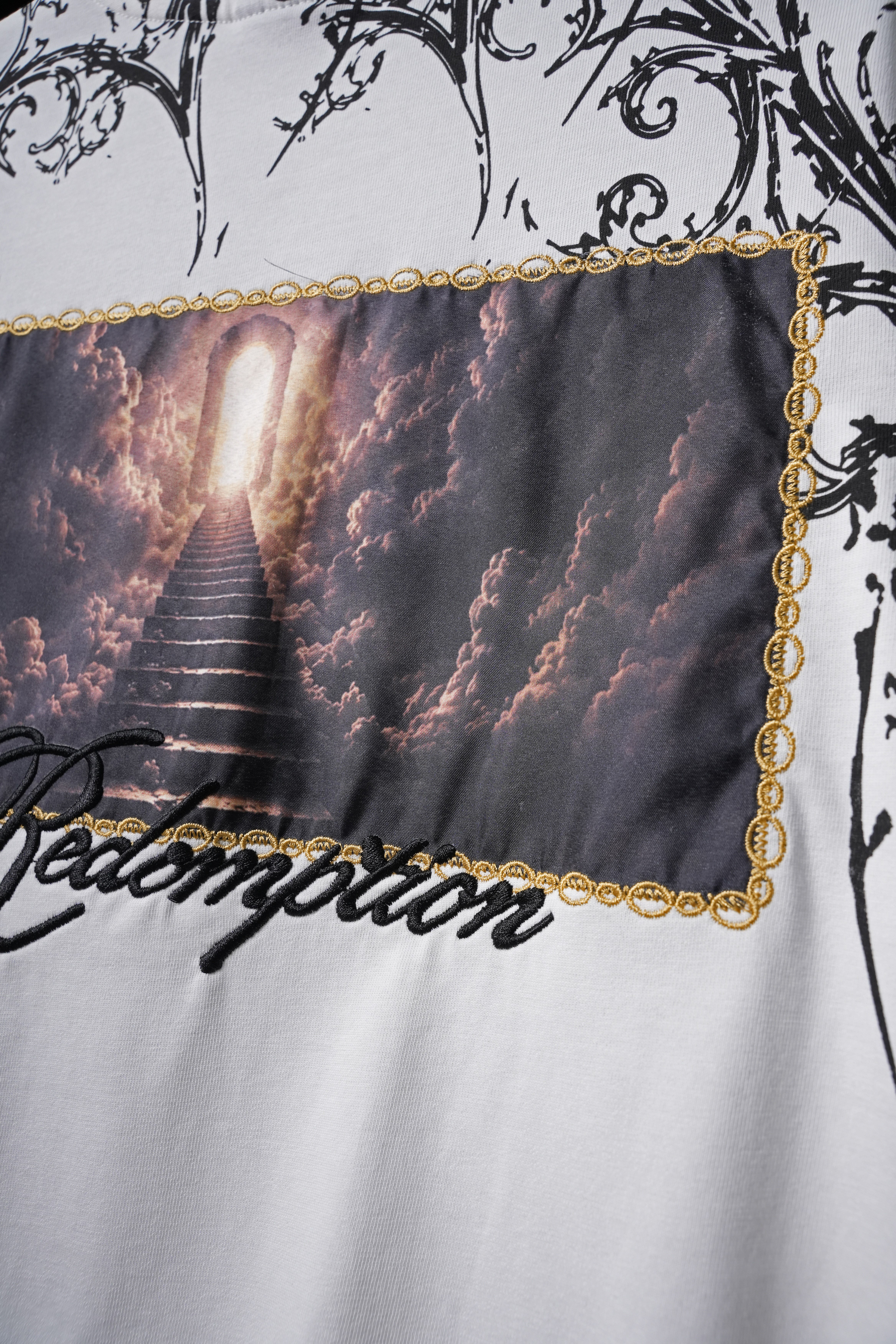 Erkek Beyaz Redemption Patchli Baskılı Oversize Tshirt