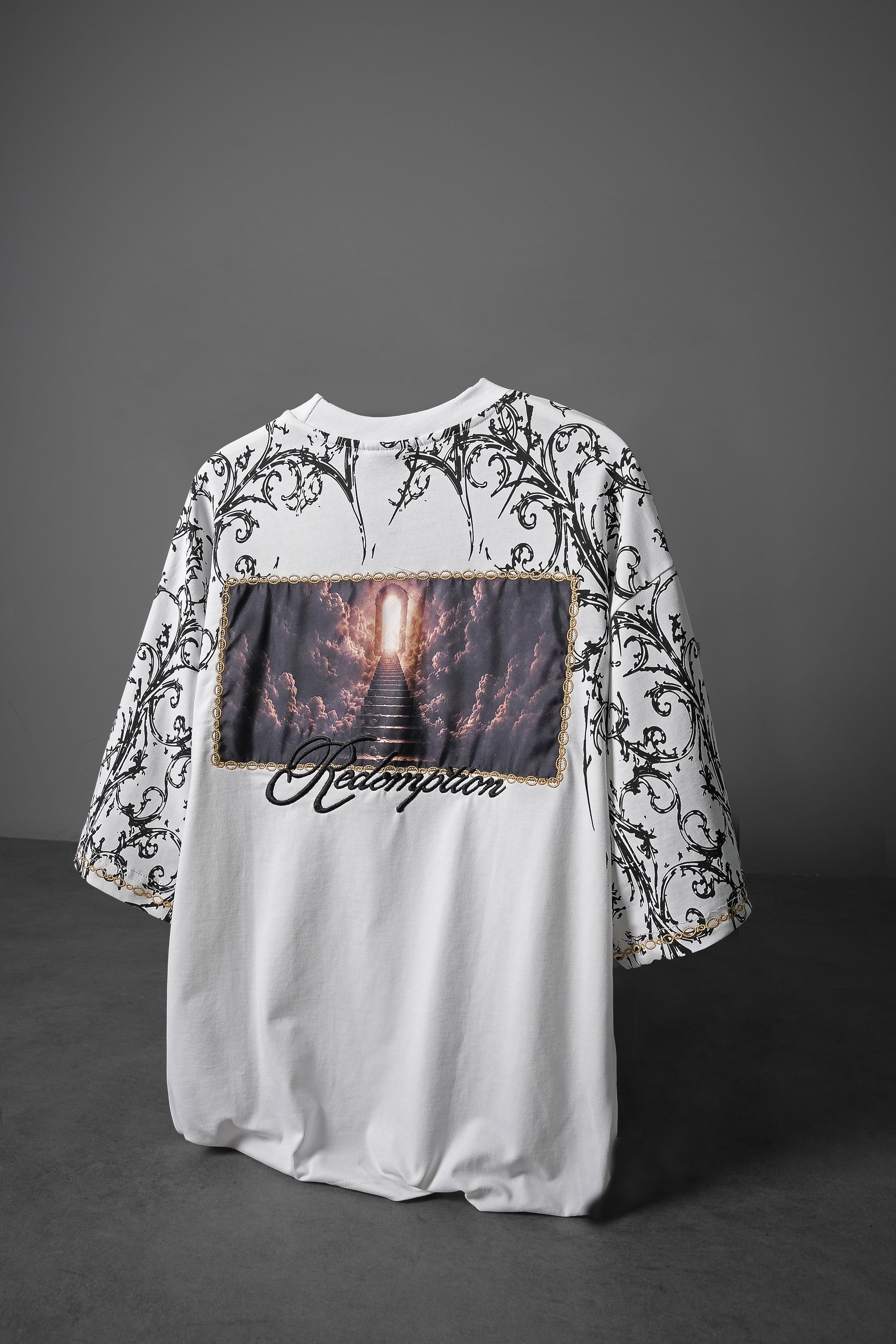 Erkek Beyaz Redemption Patchli Baskılı Oversize Tshirt