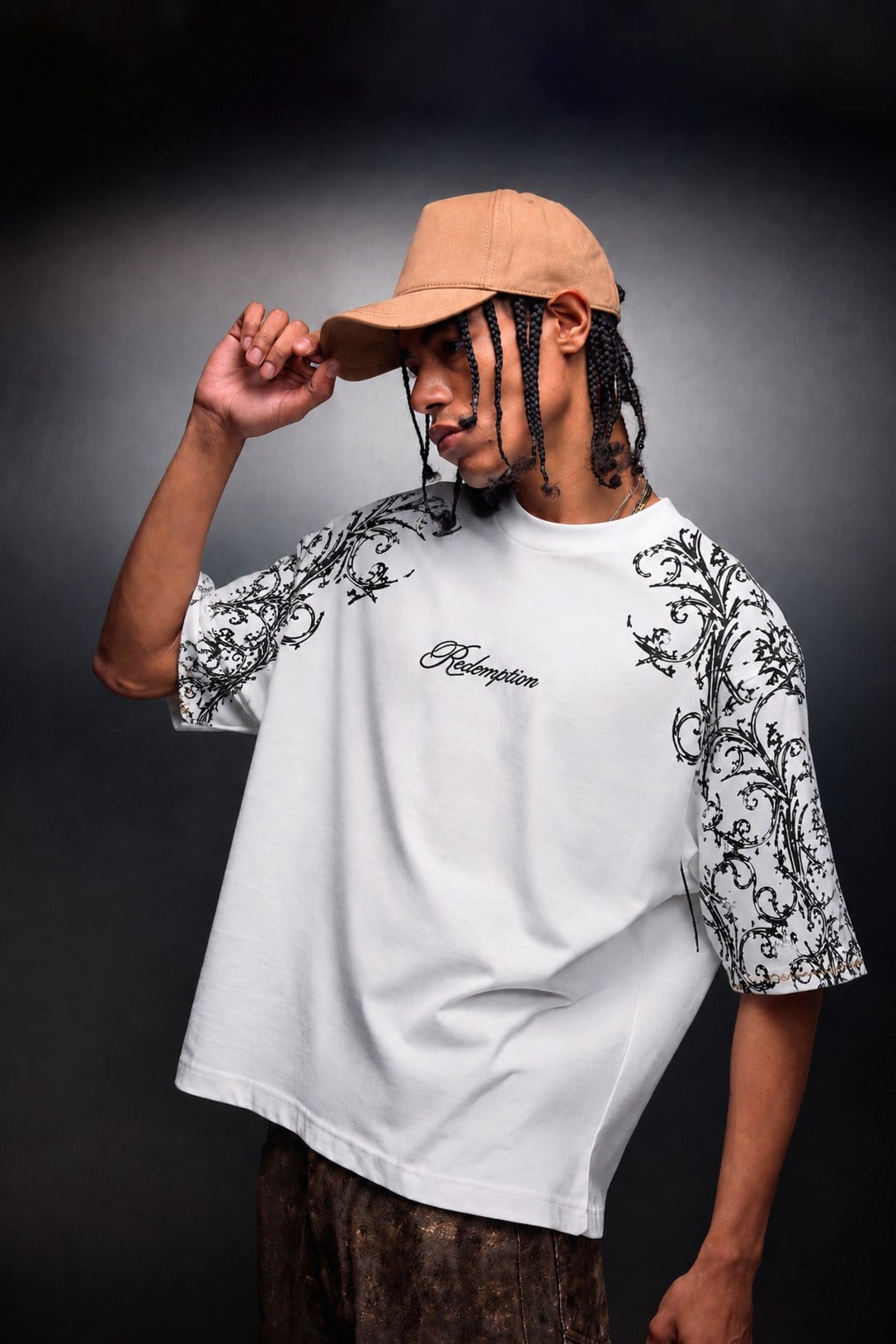 Erkek Beyaz Redemption Patchli Baskılı Oversize Tshirt