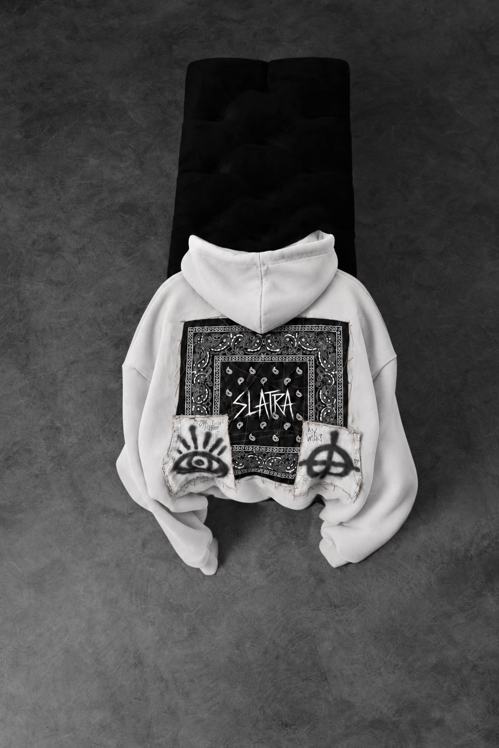 Erkek Beyaz Relic Patch Detay Oversize Hoodie