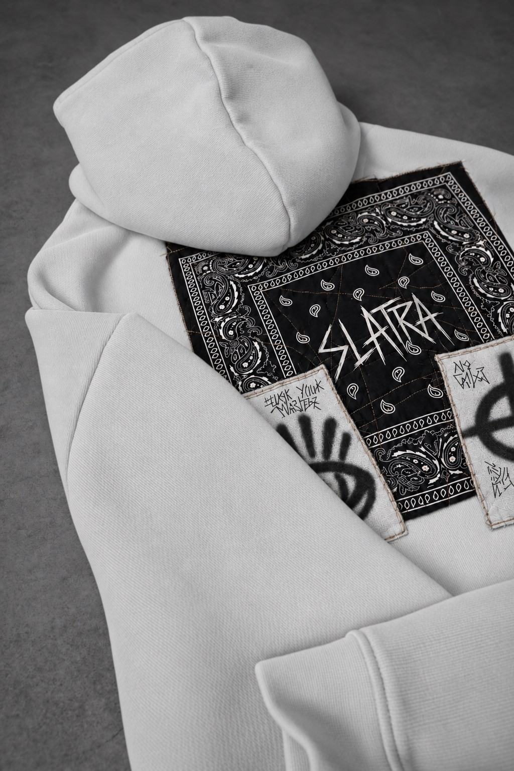 Erkek Beyaz Relic Patch Detay Oversize Hoodie