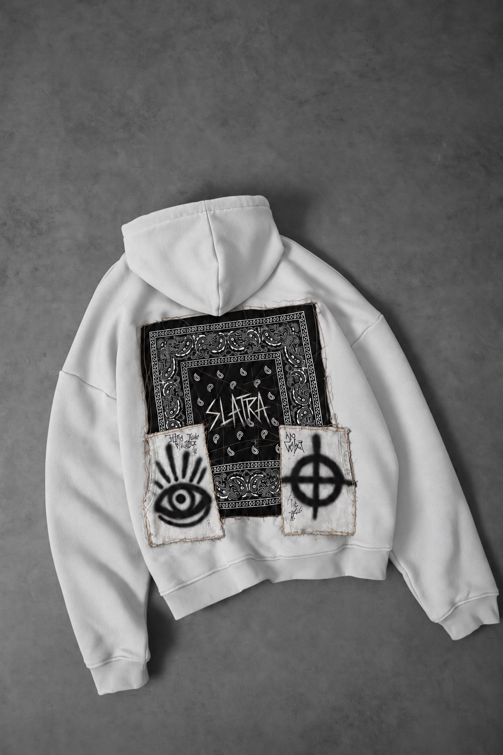 Erkek Beyaz Relic Patch Detay Oversize Hoodie