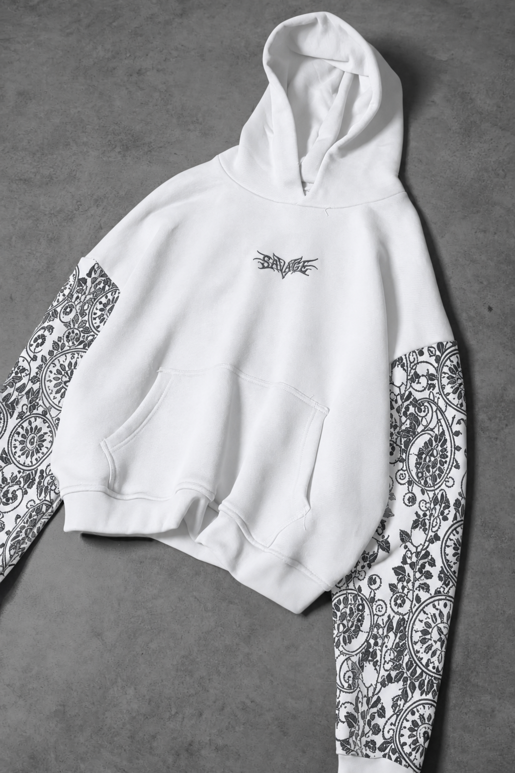 Erkek Beyaz Savage Nakışlı Oversize Hoodie