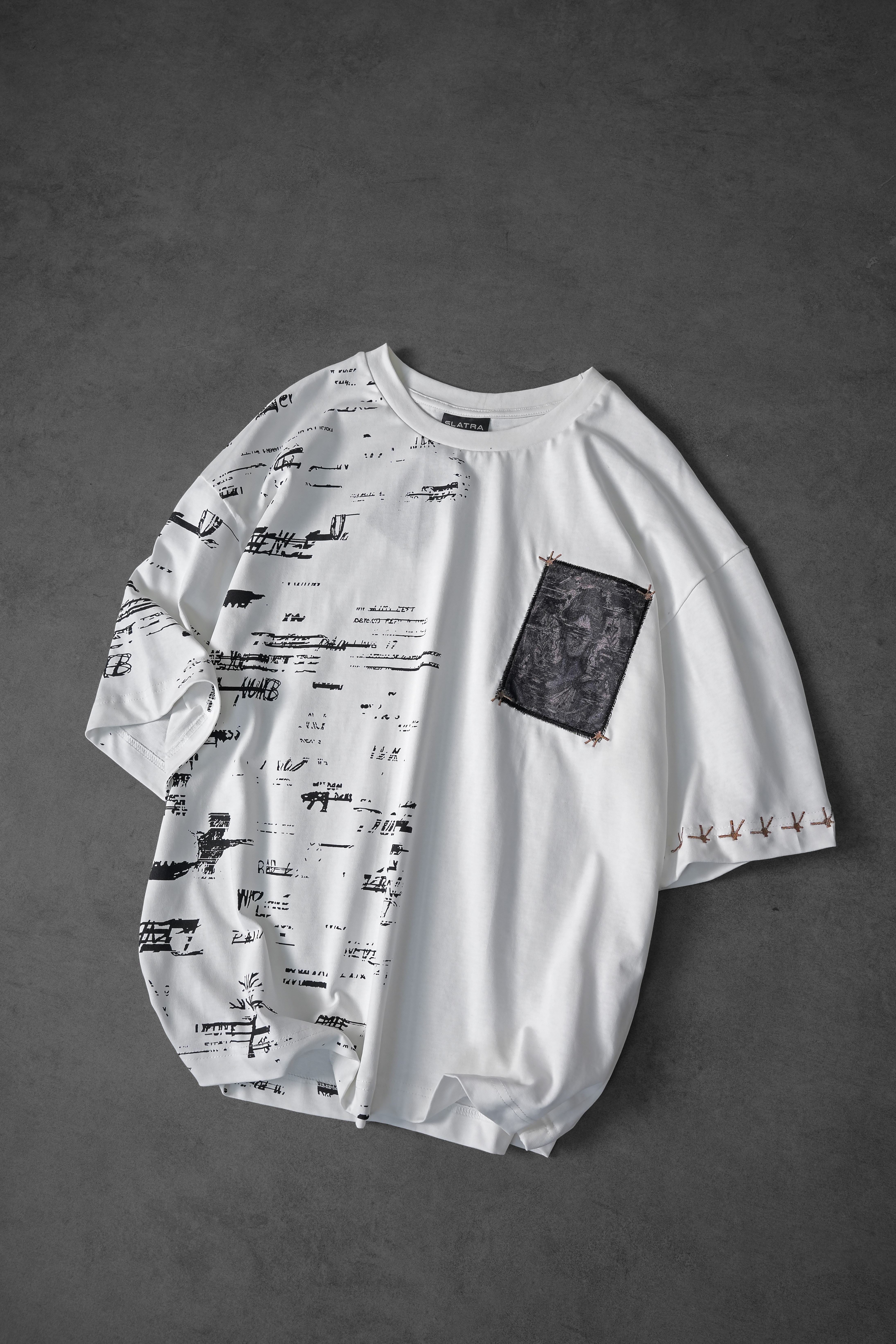 Erkek Beyaz Semantic Decay Baskı Oversize Tshirt