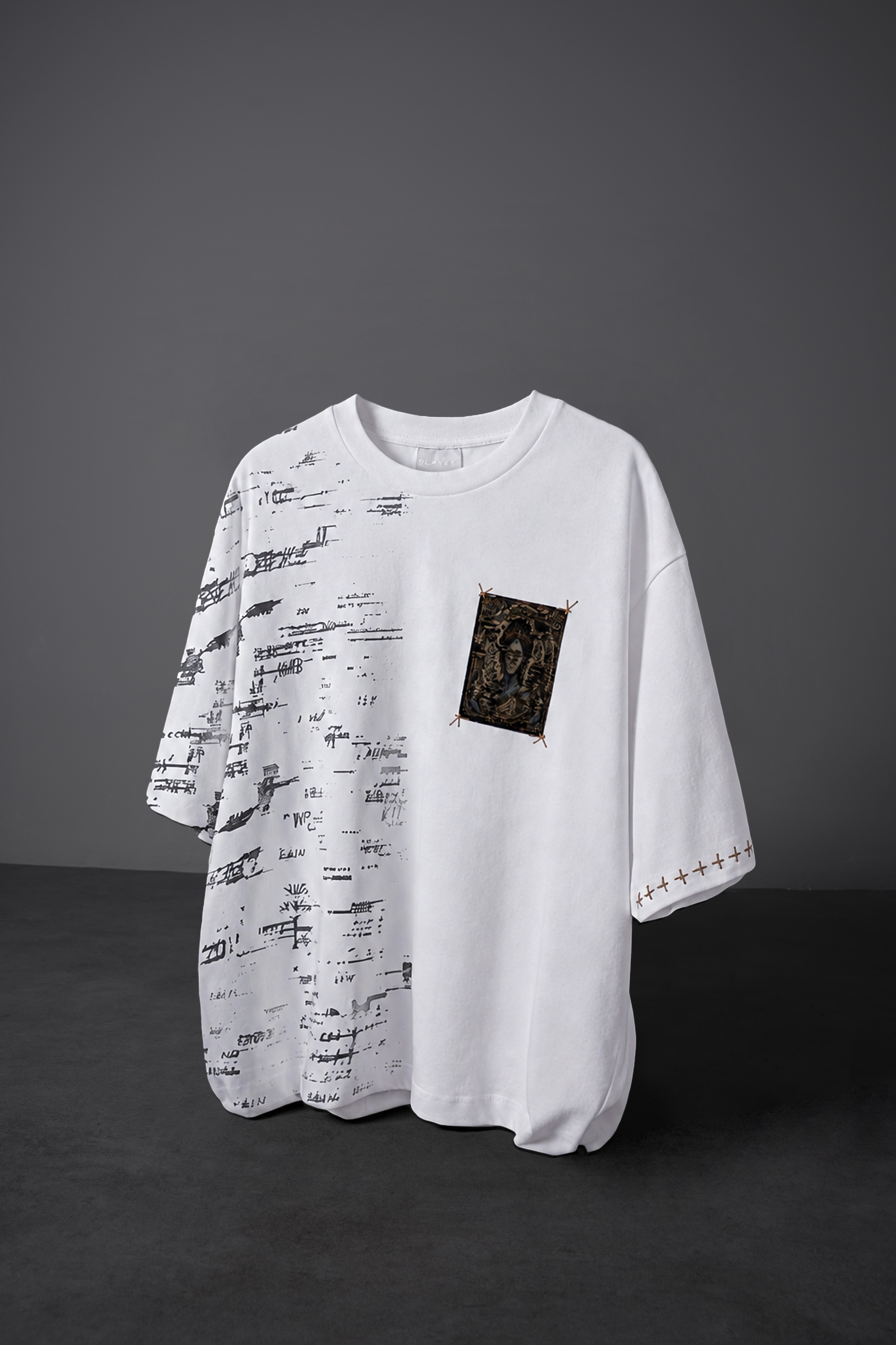 Erkek Beyaz Semantic Decay Baskı Oversize Tshirt