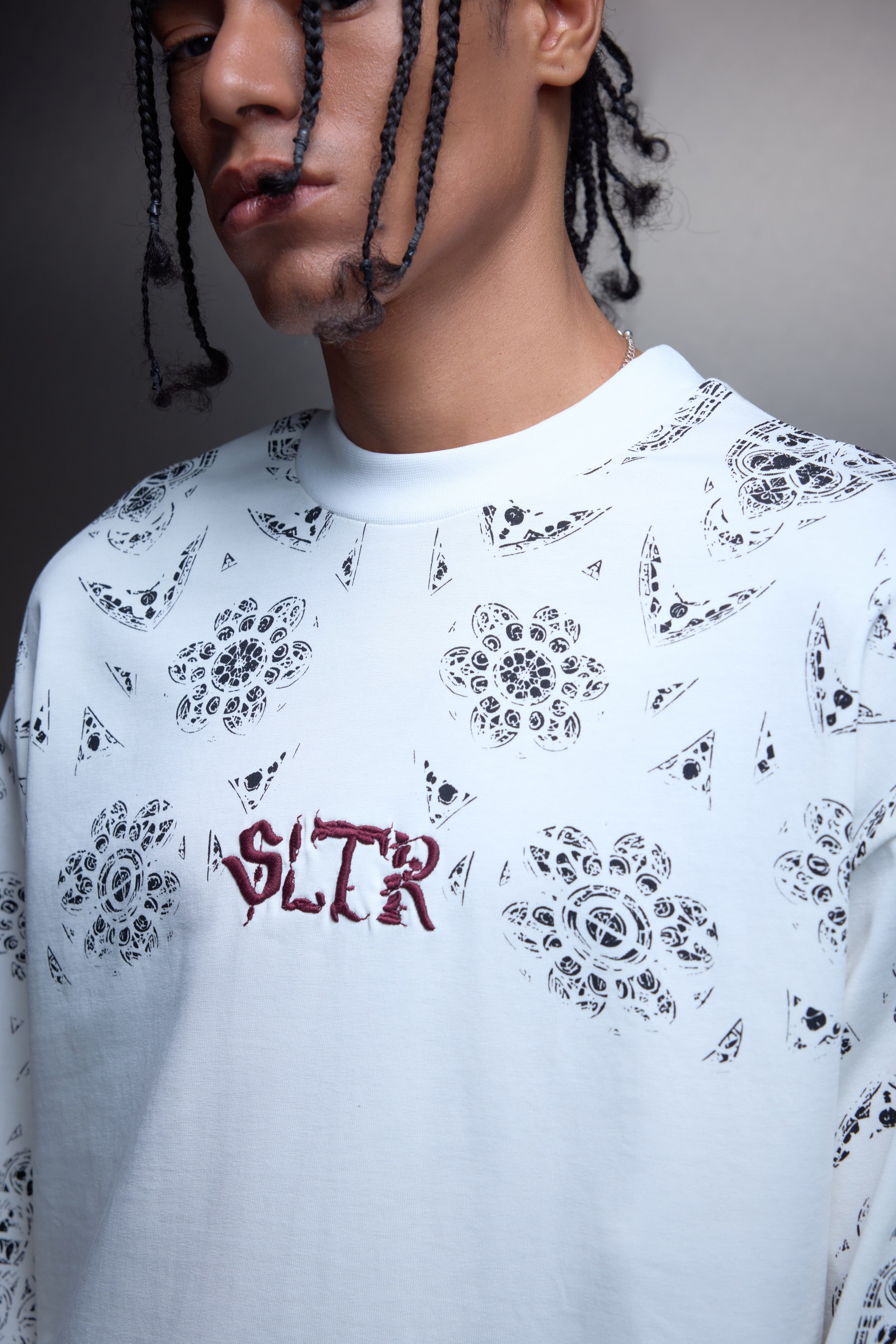 Erkek Beyaz Shadow Of Sltr Boxy Fit Uzun Kollu Tshirt