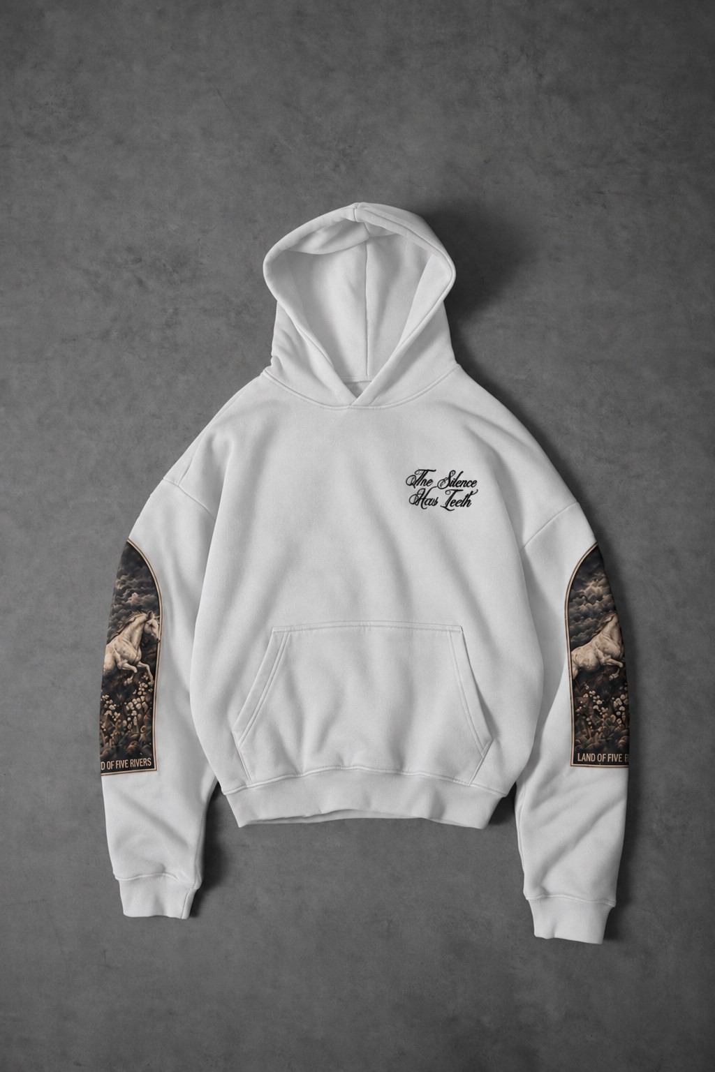 Erkek Beyaz Silence Patch Nakış Oversize Hoodie
