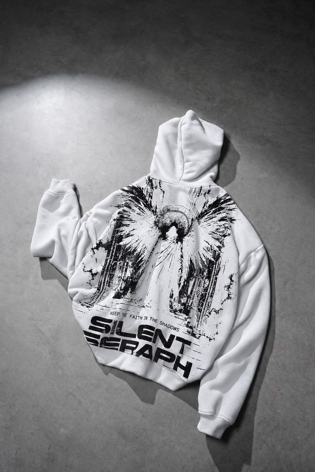 Erkek Beyaz Silent Seraph Oversize Hoodie