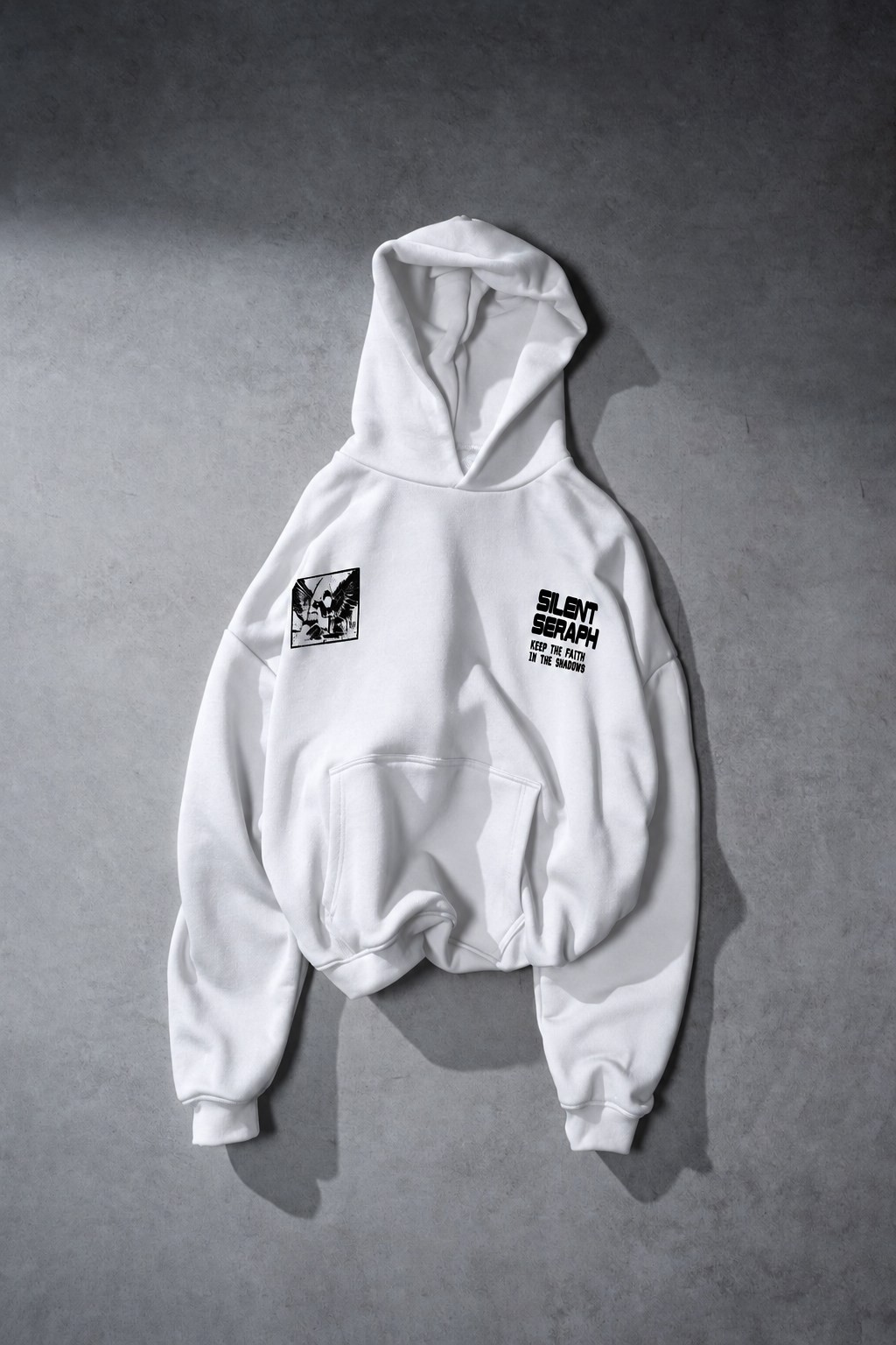 Erkek Beyaz Silent Seraph Oversize Hoodie