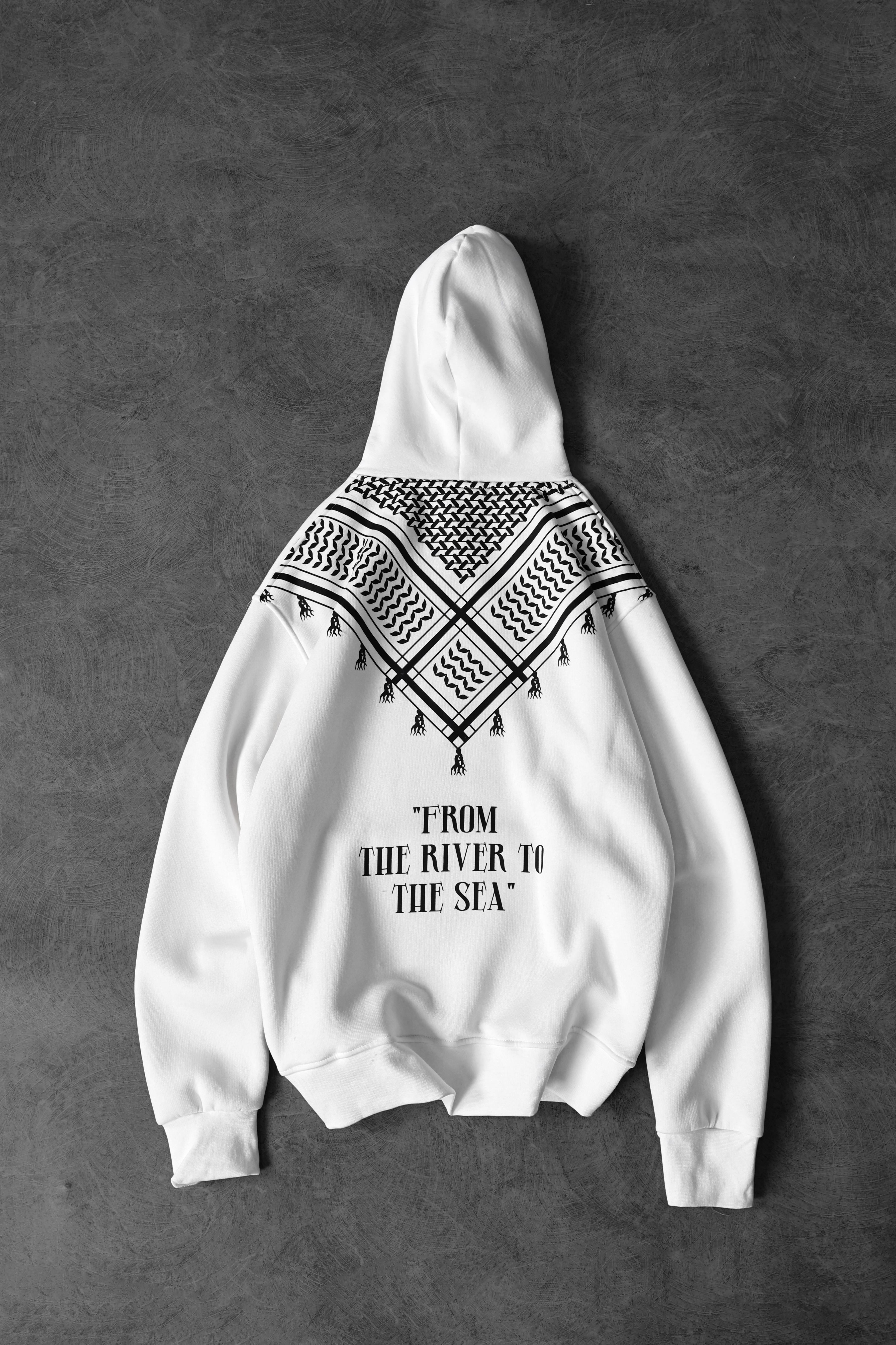 Erkek Beyaz Sırt Şal Desen Oversize Kapüşonlu Sweatshirt