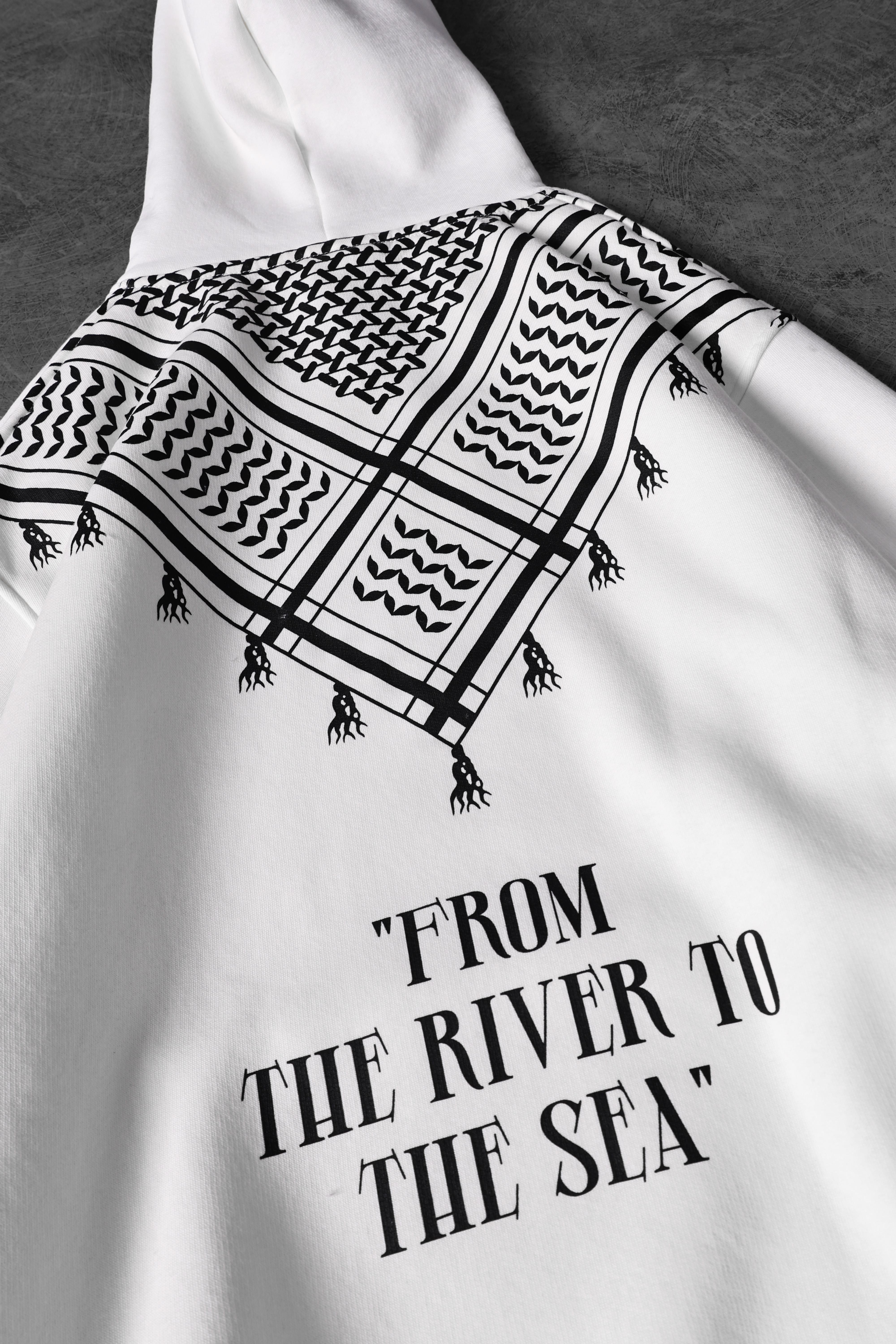 Erkek Beyaz Sırt Şal Desen Oversize Kapüşonlu Sweatshirt
