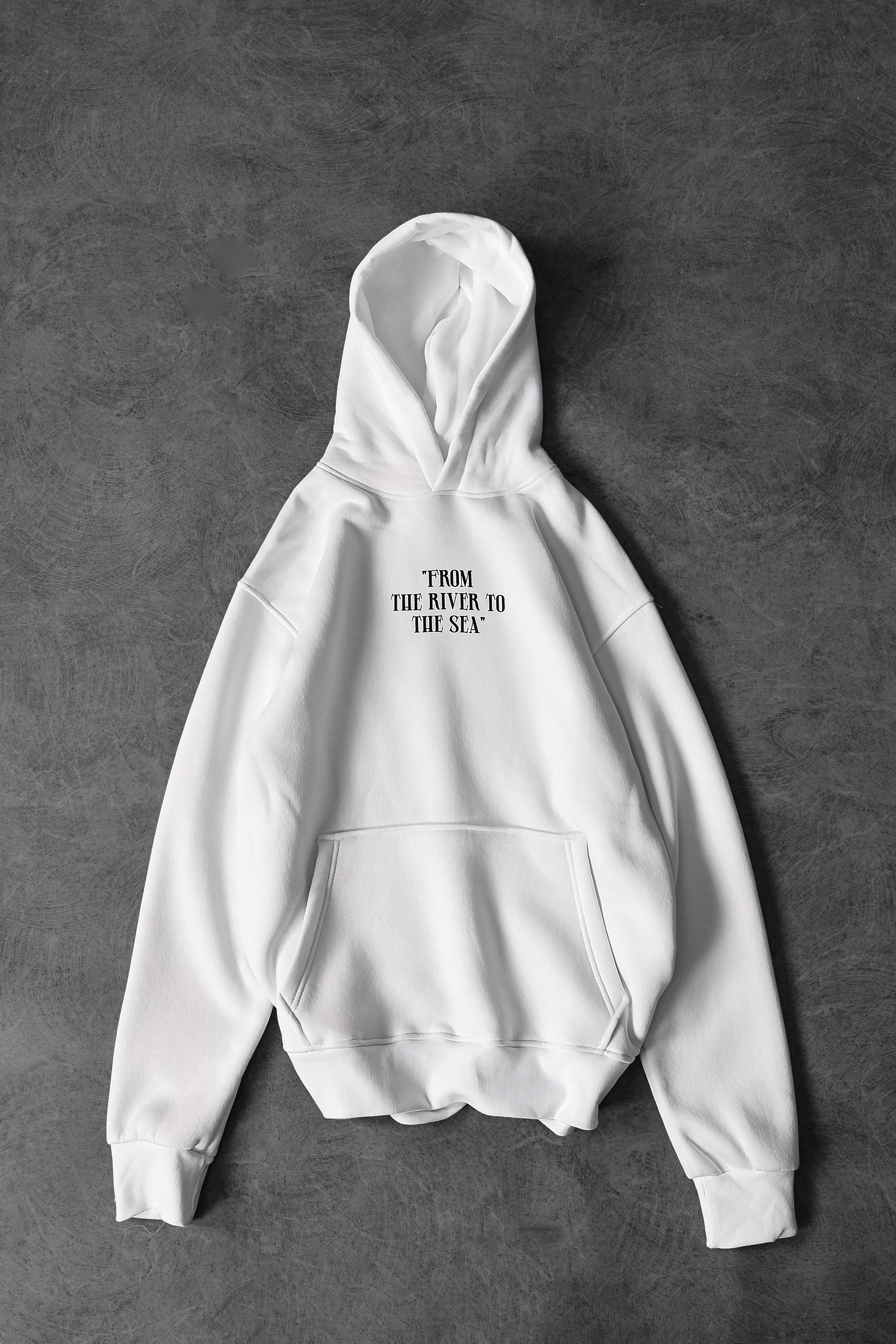 Erkek Beyaz Sırt Şal Desen Oversize Kapüşonlu Sweatshirt