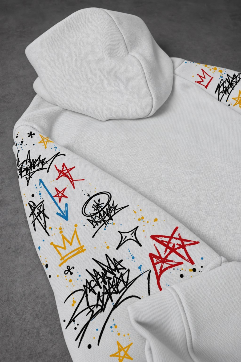Erkek Beyaz Sking Kol Detay Oversize Hoodie