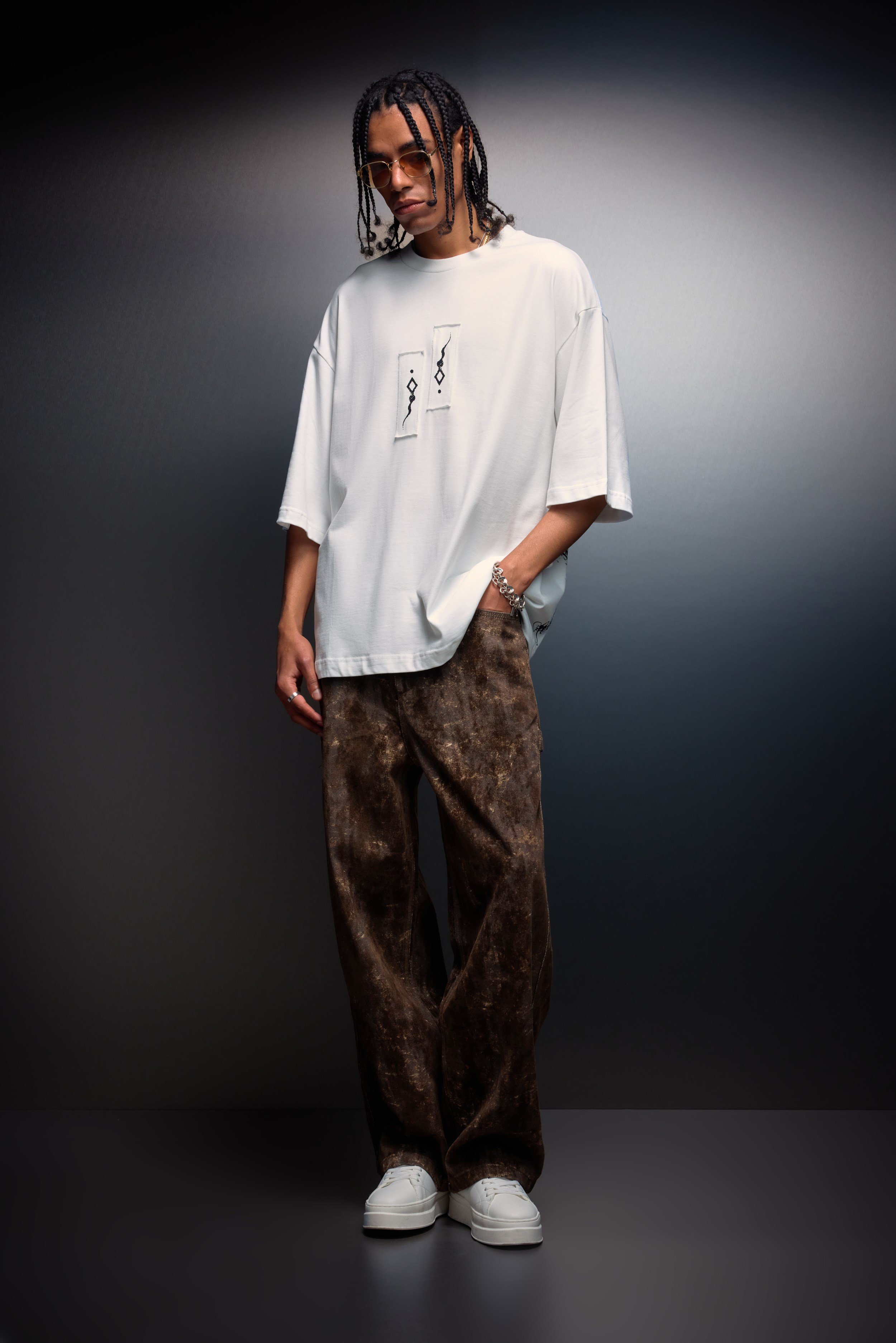 Erkek Beyaz Suffer Patch Oversize Tshirt