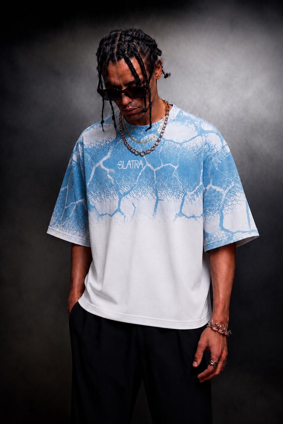 Erkek Beyaz Thunder Kabartma Baskı Oversize Tshirt