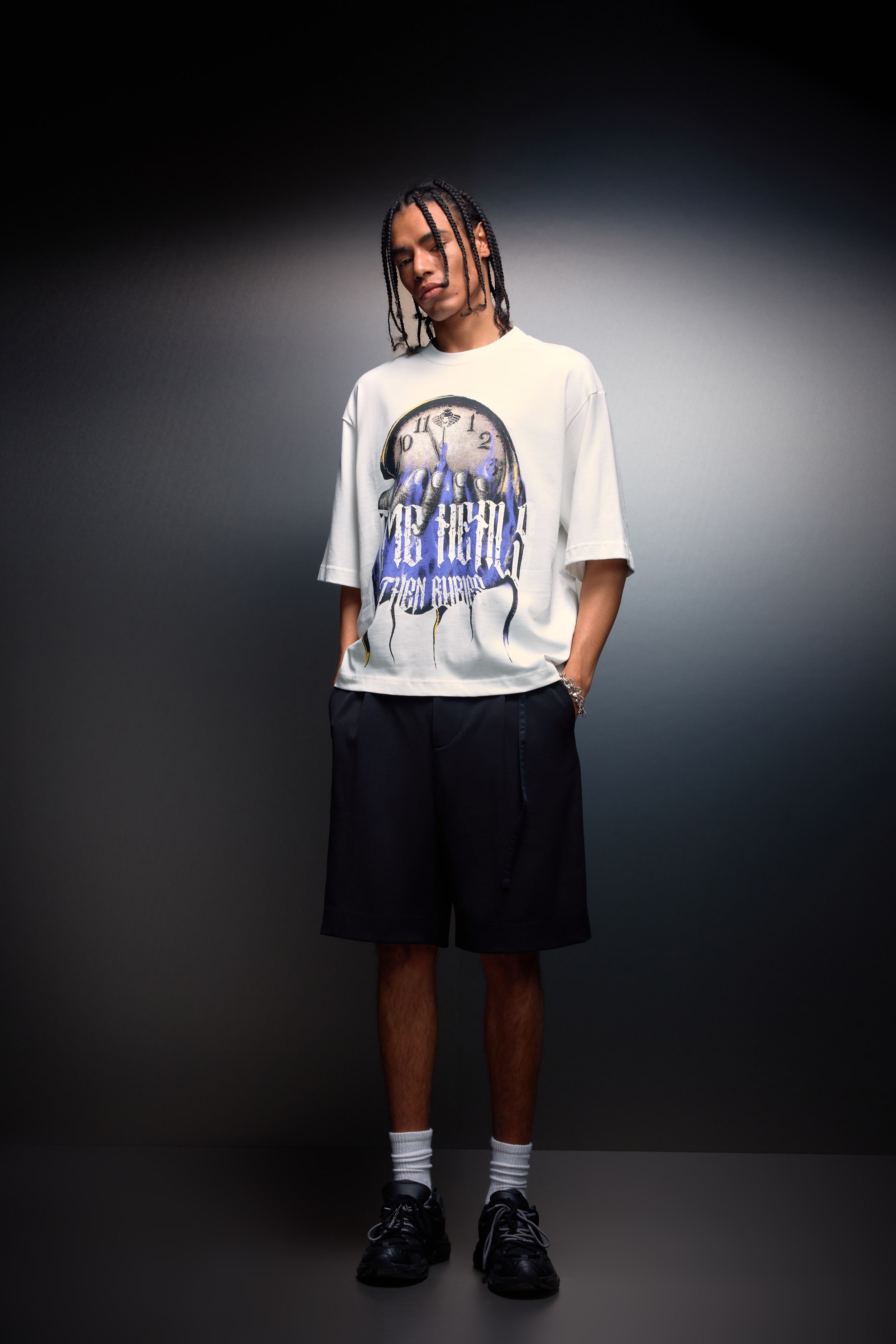 Erkek Beyaz Time Heals Baskılı Oversize Tshirt