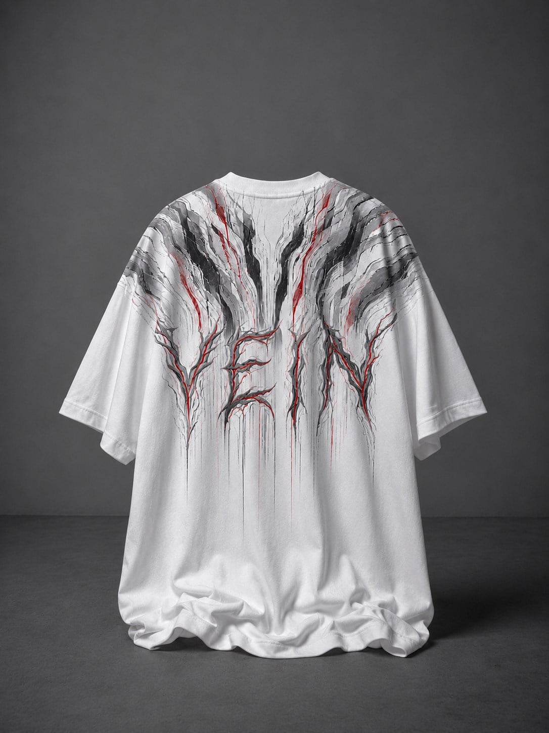 Erkek Beyaz Vein Baskılı Oversize Tshirt