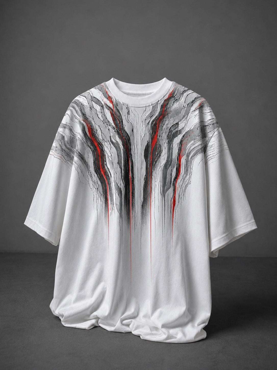 Erkek Beyaz Vein Baskılı Oversize Tshirt
