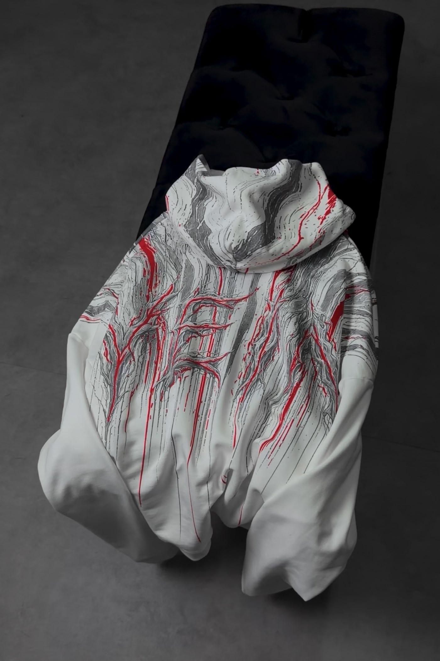 Erkek Beyaz Vein Oversize Hoodie