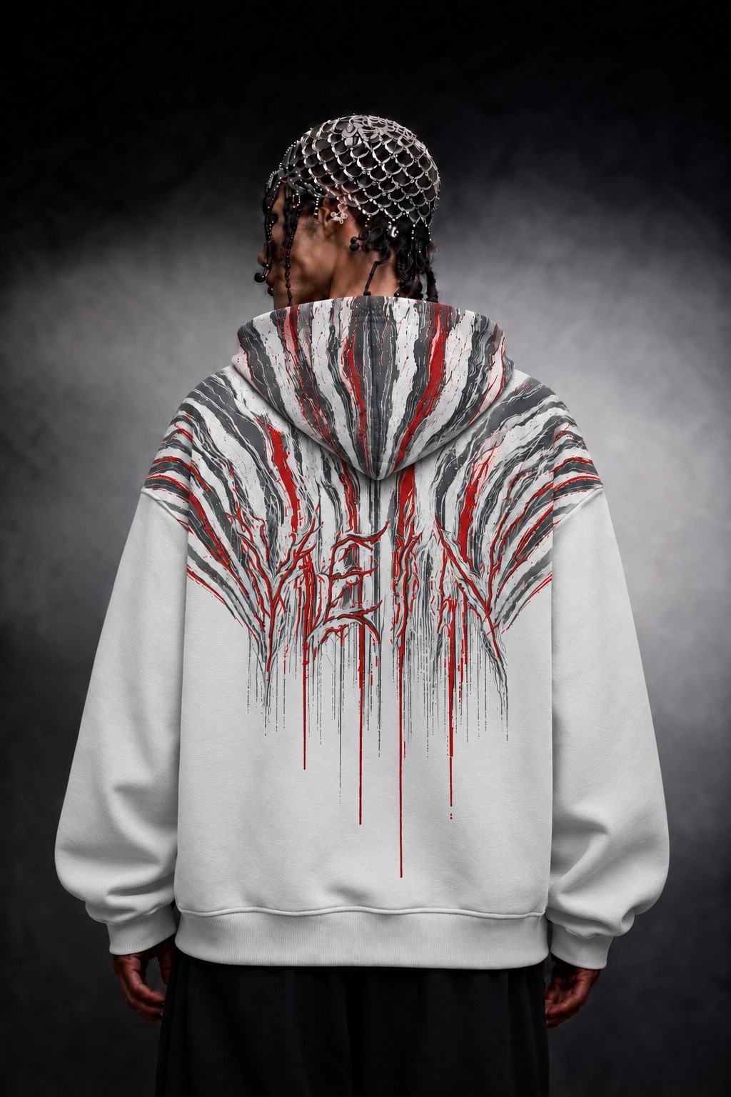 Erkek Beyaz Vein Oversize Hoodie