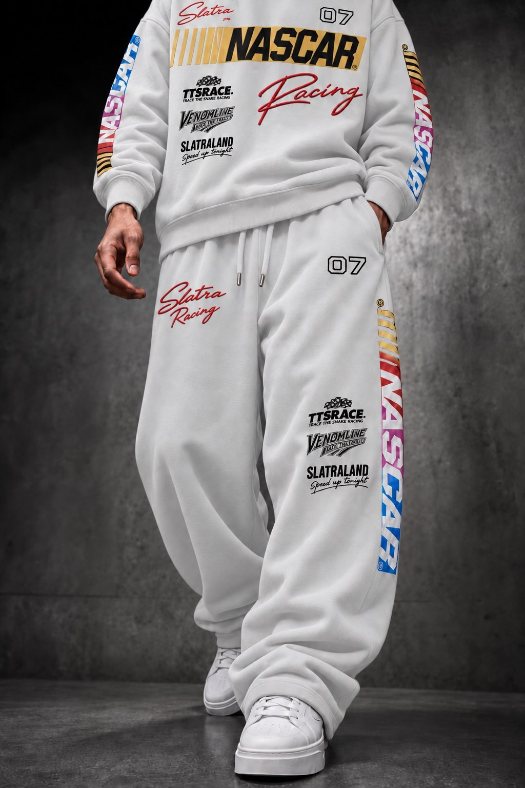 Erkek Beyaz Venomline Baggy Eşofman